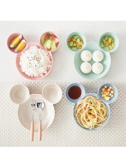 จานหลุมเด็ก 3 ช่อง รูปมิกกี้ จากฟางข้าวสาลี BPA-Free ปลอดสารพิษ