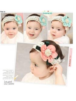 ผ้าคาดผมเด็กอ่อน ดอกไม้ริบบิ้นเก๋ด้วยผ้าคาดลายโครเชต์