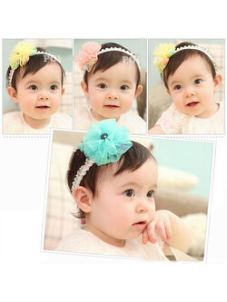 ผ้าคาดผมเด็ก ที่คาดผมทารก ผ้าคาดผมทารก ผ้าคาดผมเด็กอ่อน ดอกไม้ปอมปอม สไตล์เกาหลี สำหรับเด็กวัย 3-36 เดือน