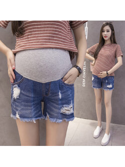 กางเกงคนท้อง 2024 กางเกงยีนส์คนท้อง กางเกงคนท้อง สไตล์เกาหลี ขาสั้น เท่ห์ๆ เอวปรับยางยืดได้ ใส่สบาย Size L, XL, XXL