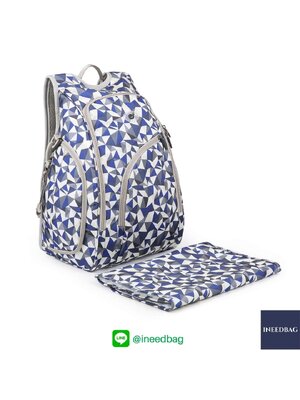 Ecosusi กระเป๋าคุณแม่, กระเป๋าสัมภาระคุณแม่, กระเป๋าแม่ลูกอ่อน แบบเป้ มาพร้อมแผ่นรองเปลี่ยนผ้าอ้อม, ช่องเก็บความร้อน-เย็น (New Version Blue) + Wet Pocket + Wipe Pocket