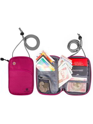 กระเป๋าใส่พาสปอร์ตห้อยคอ คล้องคอได้ กระเป๋าใส่หนังสือเดินทาง ป้องกันการขโมยข้อมูลบัตรเครดิตด้วยคลื่น RFID (Rose Red)