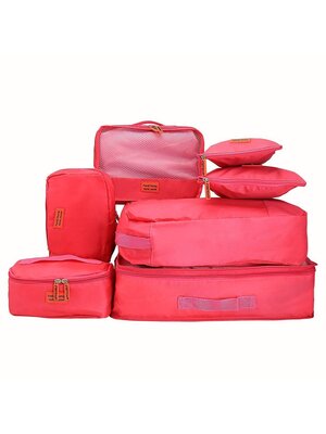 Travel Season กระเป๋าจัดระเบียบเดินทาง 7 ใบ จัดกระเป๋าเดินทาง ท่องเที่ยว ใส่เสื้อผ้า ชุดชั้นใน อุปกรณ์ห้องน้ำ กางเกงใน รองเท้า ถุงเท้า เครื่องสำอาง อุปกรณ์ไอที (Hot Pink)