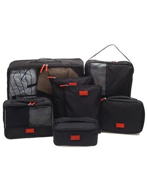 Travel Season กระเป๋าจัดระเบียบเดินทาง 7 ใบ จัดกระเป๋าเดินทาง ท่องเที่ยว ใส่เสื้อผ้า ชุดชั้นใน อุปกรณ์ห้องน้ำ กางเกงใน รองเท้า ถุงเท้า เครื่องสำอาง อุปกรณ์ไอที (Black)