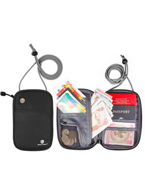 กระเป๋าใส่พาสปอร์ตห้อยคอ คล้องคอได้ กระเป๋าใส่หนังสือเดินทาง ป้องกันการขโมยข้อมูลบัตรเครดิตด้วยคลื่น RFID (Black)