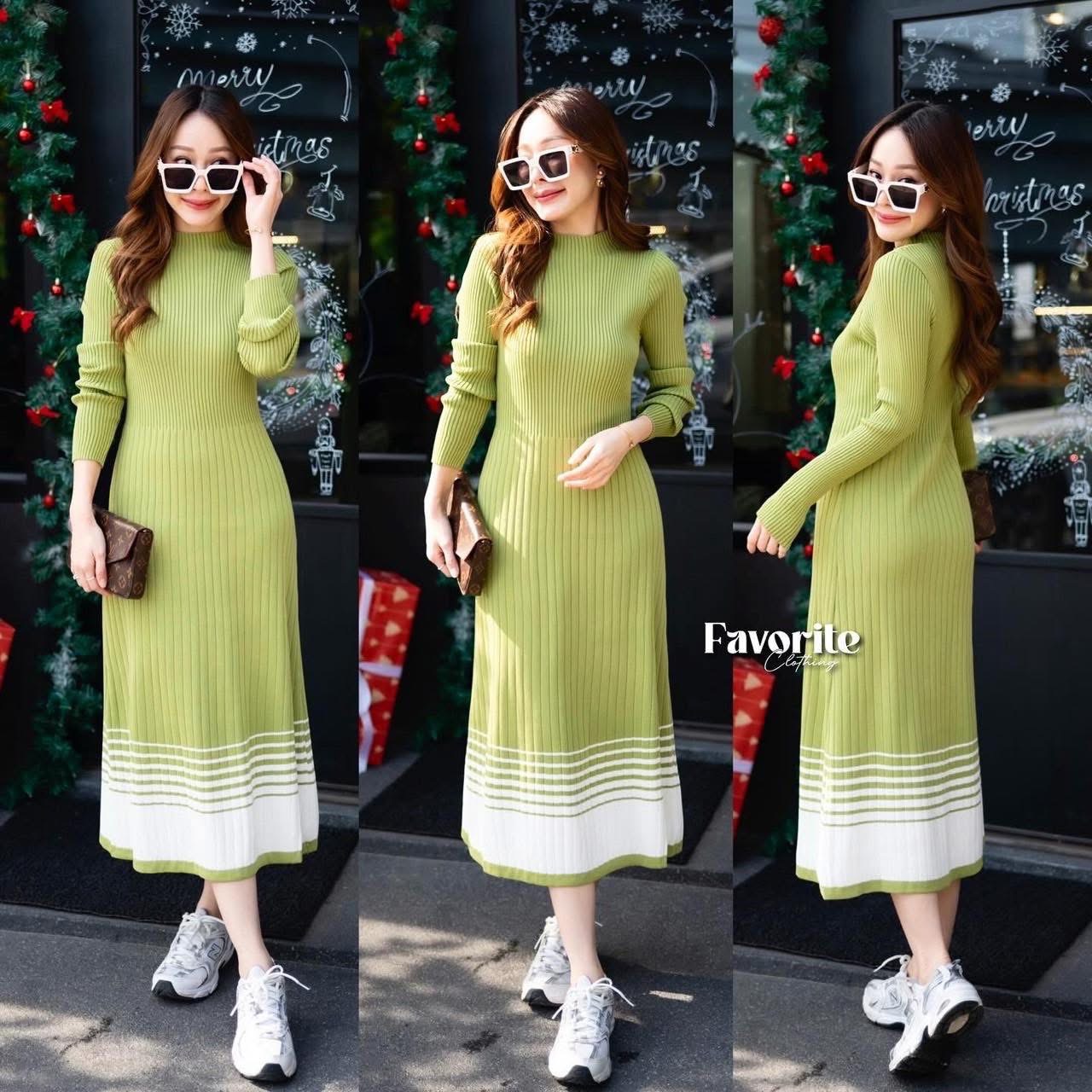 เดรสไหมพรมแขนยาวคอปิด ดีเทลทอลาย ช่วงชายกระโปรง งานไหมพรมผ้าร่องเนื้อดี ใส่สบายมาก ใส่สบาย : สินค้าคุณภาพ (พร้อมส่ง)