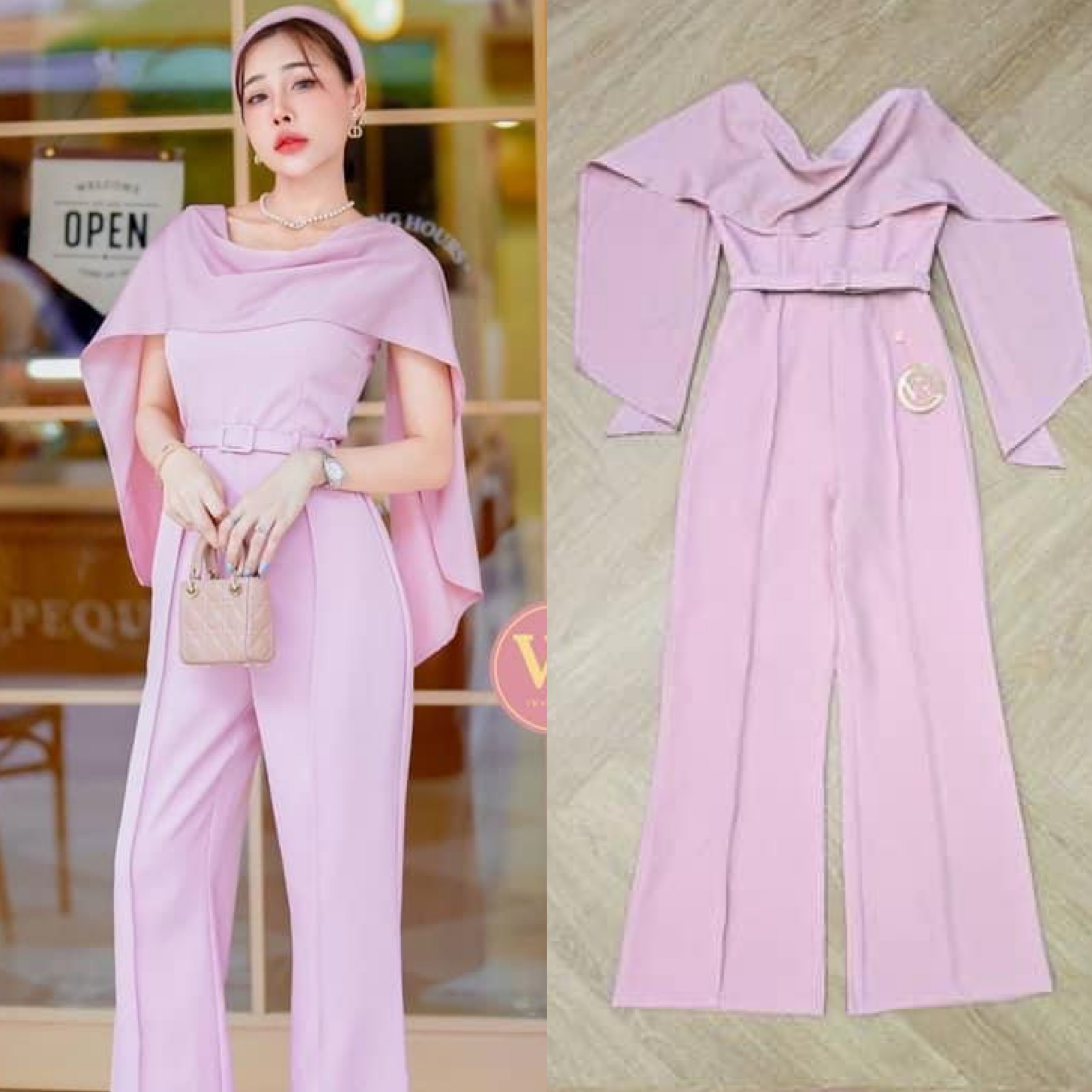 Jumpsuit แขนกุด ขายาว แต่งผ้าระบายปาดไหล่ยาวเก๋มากค่ะ เอวเข้ารูป มีเข็มขัดเข้าชุดให้ด้วยค่ะ ขายาวทรงสวย ใส่สบาย : สินค้าคุณภาพ (พร้อมส่ง)