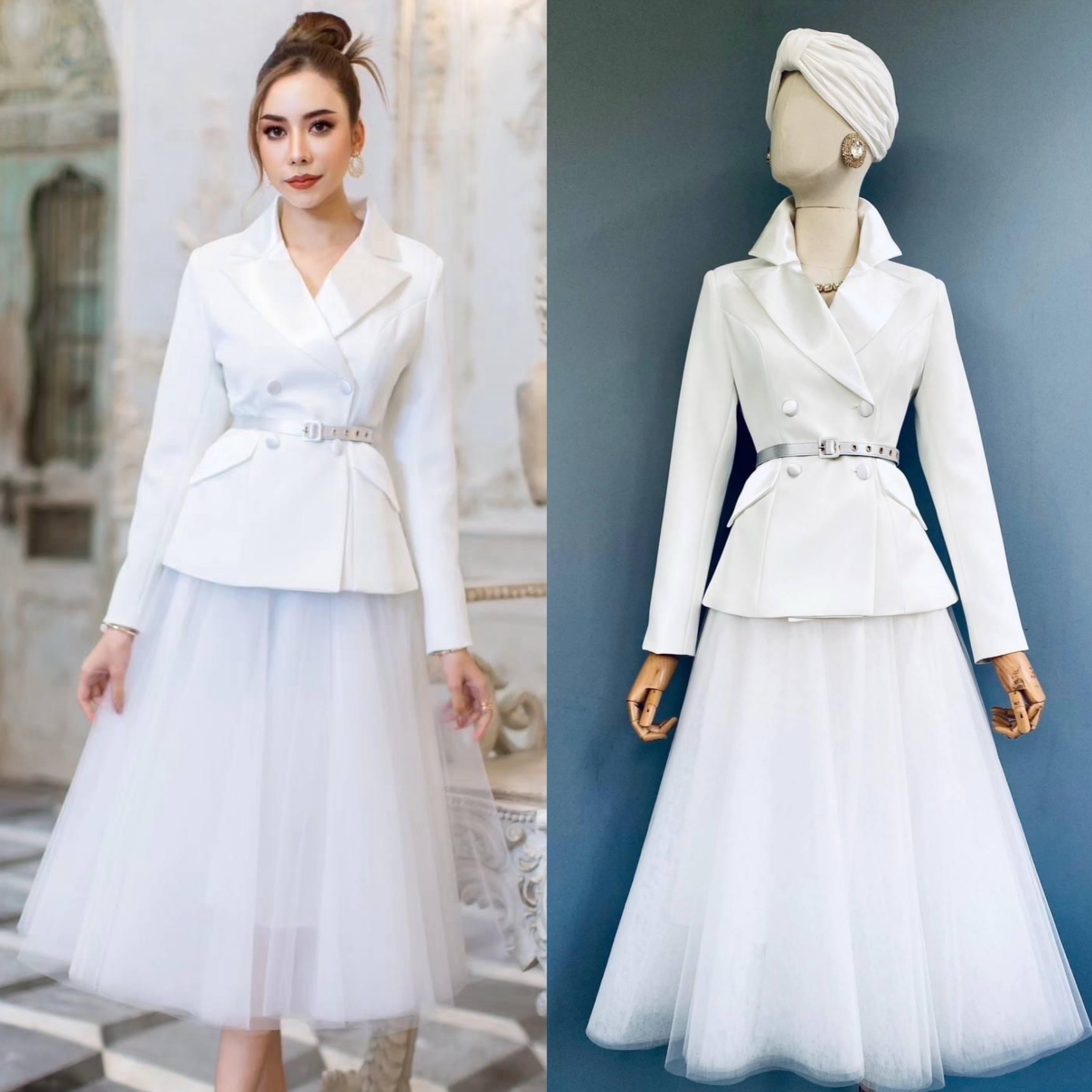 เซตBLAZER ปกเลื่อม+กระโปรงสุ่ม+เข็มขัด เนื้อผ้าเกรดเอ สินค้าคุณภาพ (พร้อมส่ง)