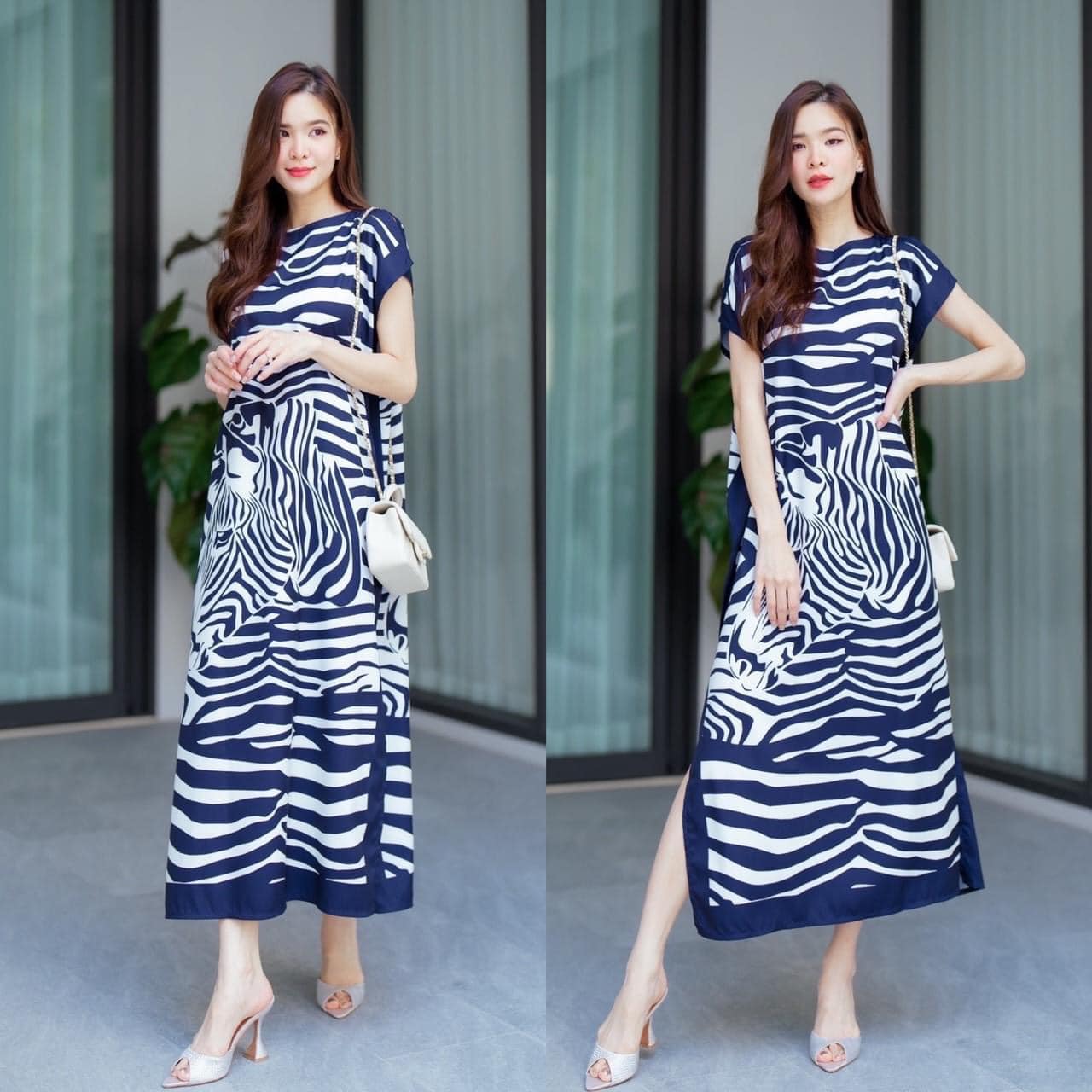 แม็กซี่เดรสตัวยาวทรงเปิดไหล่ ดีไซน์สวยใส่ง่าย คลาสสิค สินค้าคุณภาพ (พร้อมส่ง)