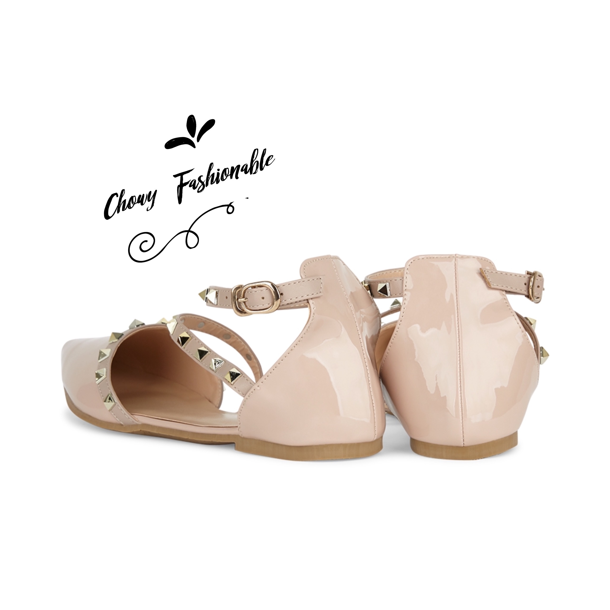 รองเท้าส้นแบนไซส์ใหญ่ 42-48 Cross Oblique Studded KR0438