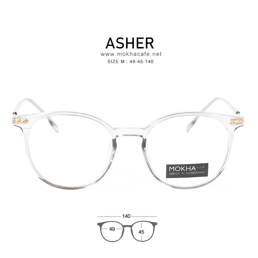 ASHER - clear แว่นตา TR90 กรอบแว่น ทรงหยดน้ำ กรอบเหนียว ทนทาน ขาโลหะ กว้าง 140 มม.(sizeM) H45