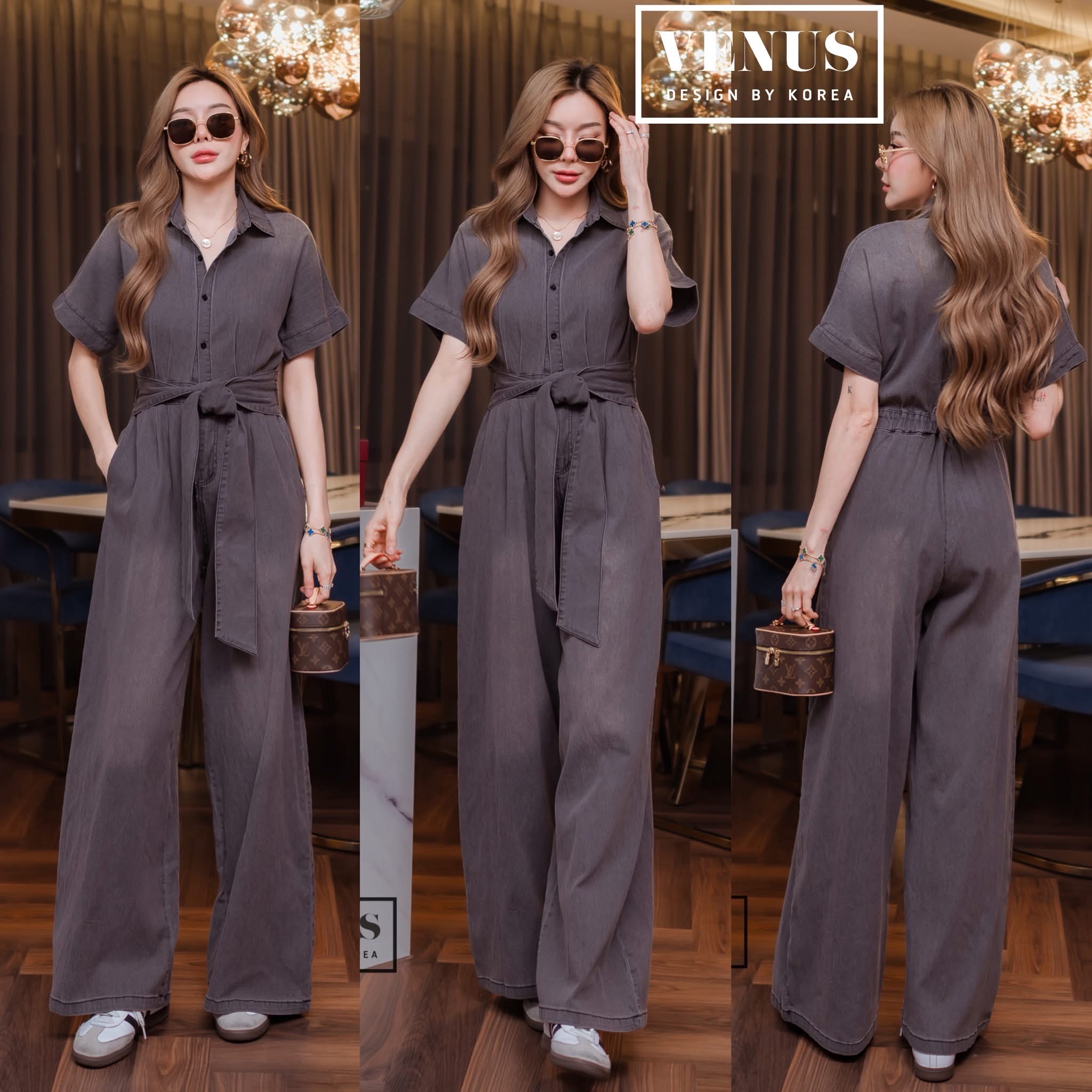 จั๊มสูทผ้ายีนเนื้อดี ช่วงเอวด้านหลังแต่งสม๊อคยืดอย่างดีนะคะ งานมาพร้อมกับสายผูกเอวเข้าชุดกันคะ ใส่สบาย : สินค้าคุณภาพ (พร้อมส่ง)