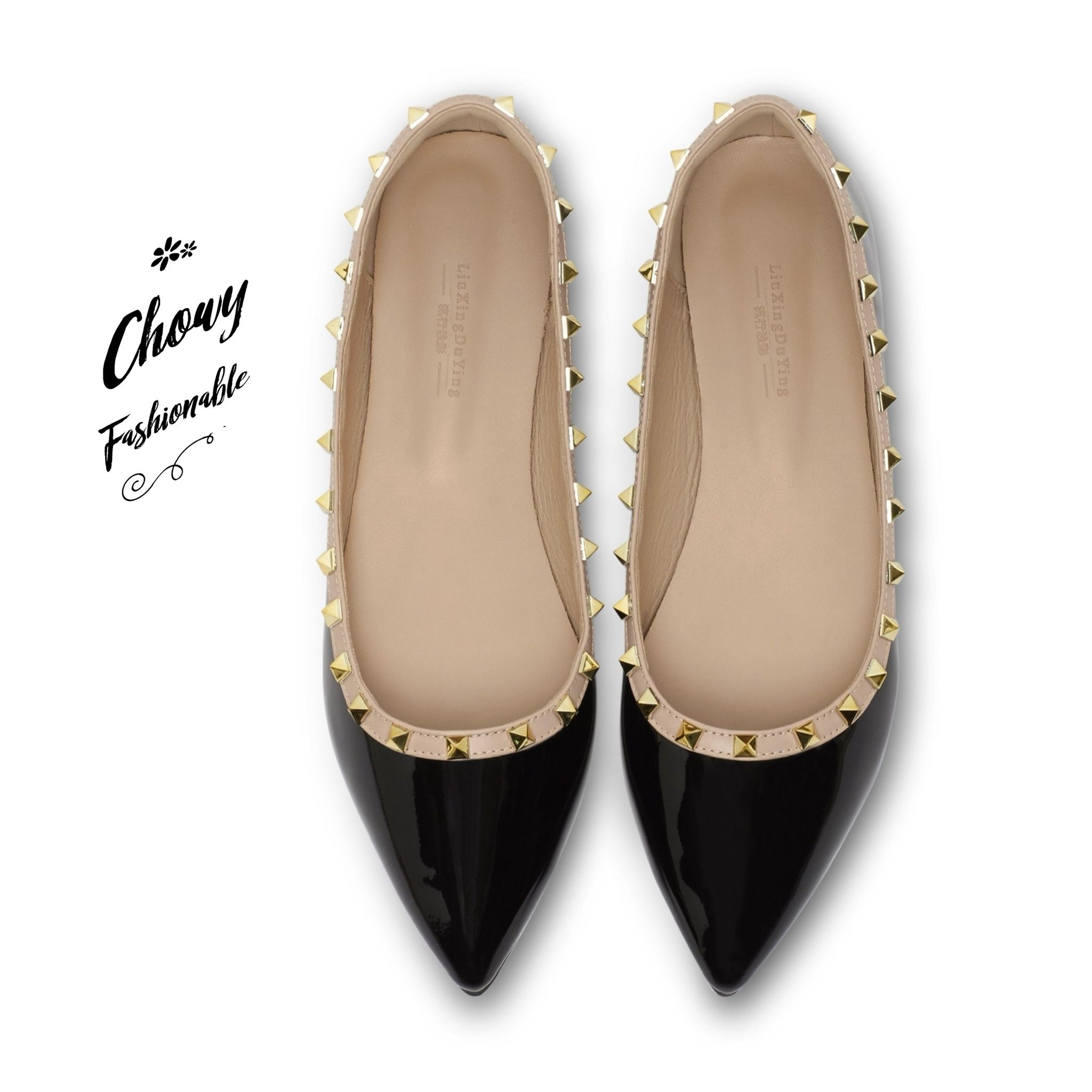 รองเท้าไซส์ใหญ่ 42-48 หัวแหลมส้นแบนไซส์ใหญ่ สไตล์วาเลนติโน ติดหมุด Metal KR0452