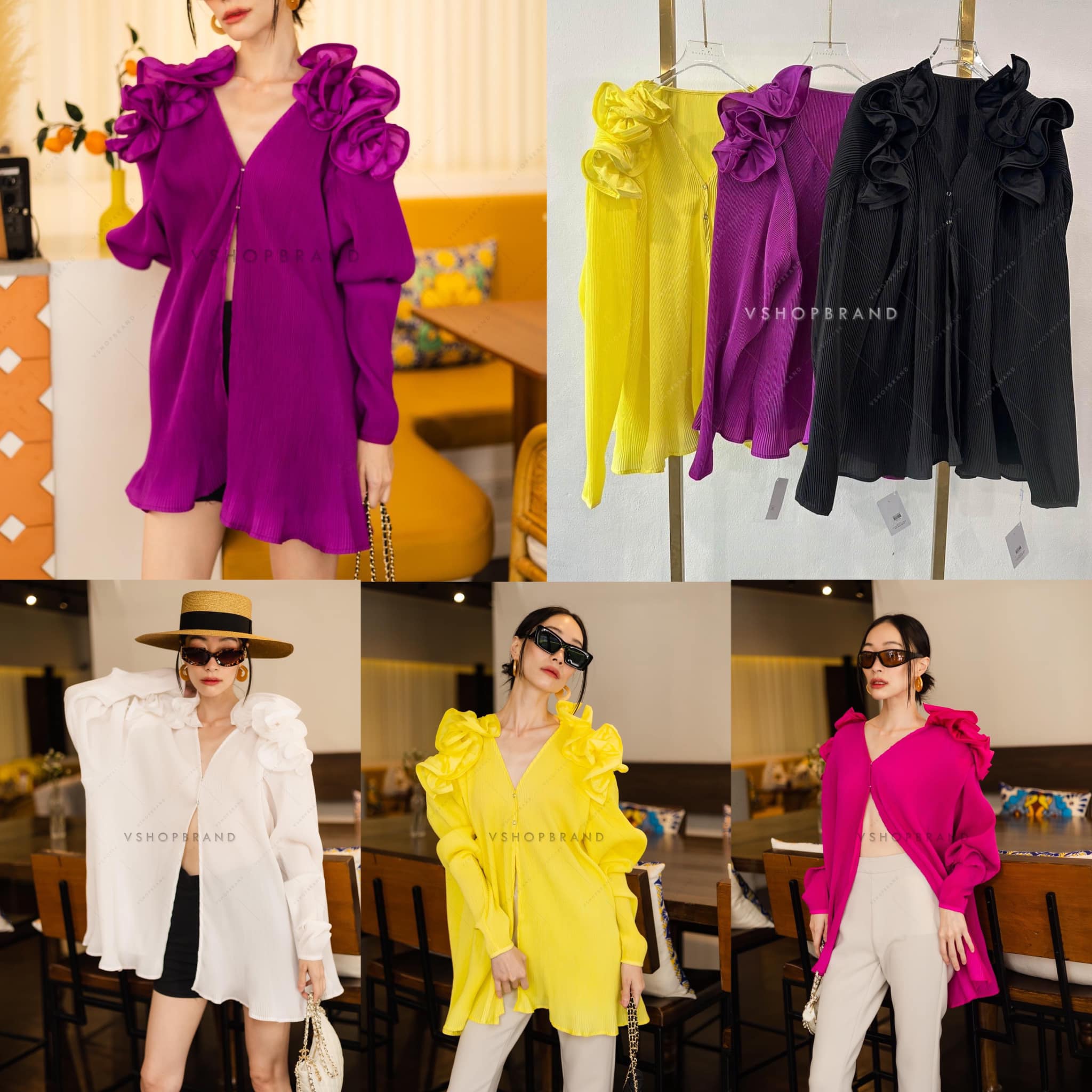 เสื้ออัดพลีท ติดดอกไหล่ : สินค้าคุณภาพ (พร้อมส่ง)