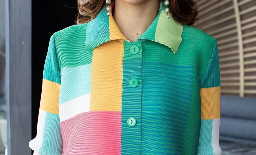 Cutie Minute เสื้อผ้าอัดพลีท Premium Pleated fabric ลวดลายกราฟฟิคผสมผสานสีสันทำออกมา ได้อย่างลงตัว ใส่สบาย : สินค้าคุณภาพ (พร้อมส่ง)