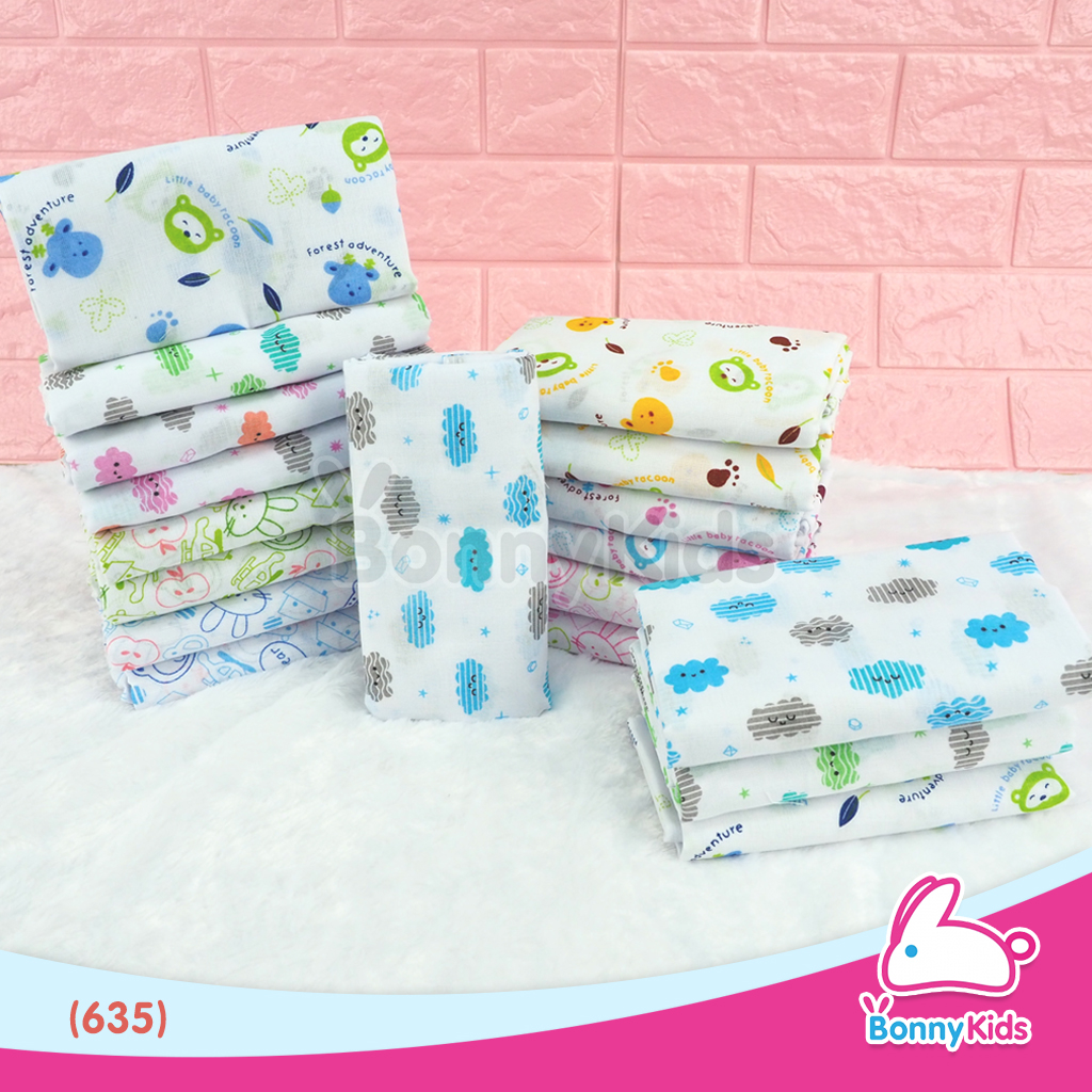 (635) ผ้าอ้อมเด็ก ผ้าสาลู TC ขอบเย็บ 24x24 นิ้ว (แพ็คยกโหล 12 ผืน)