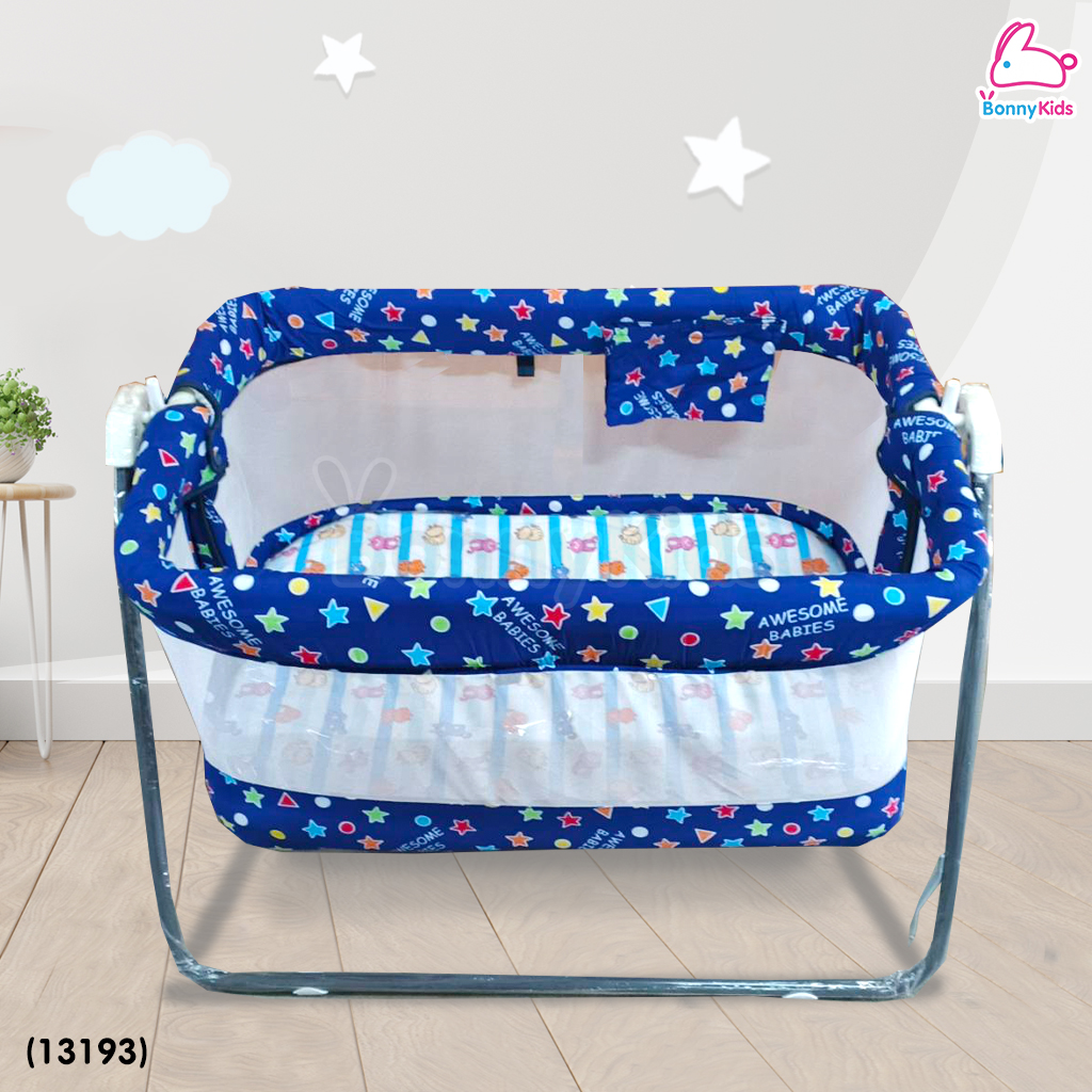 (13193) Baby Cradle (Jumbo) เปลไกว Bonnykids พร้อมเบาะนอน รุ่นใหญ่พิเศษ (สีน้ำเงิน)