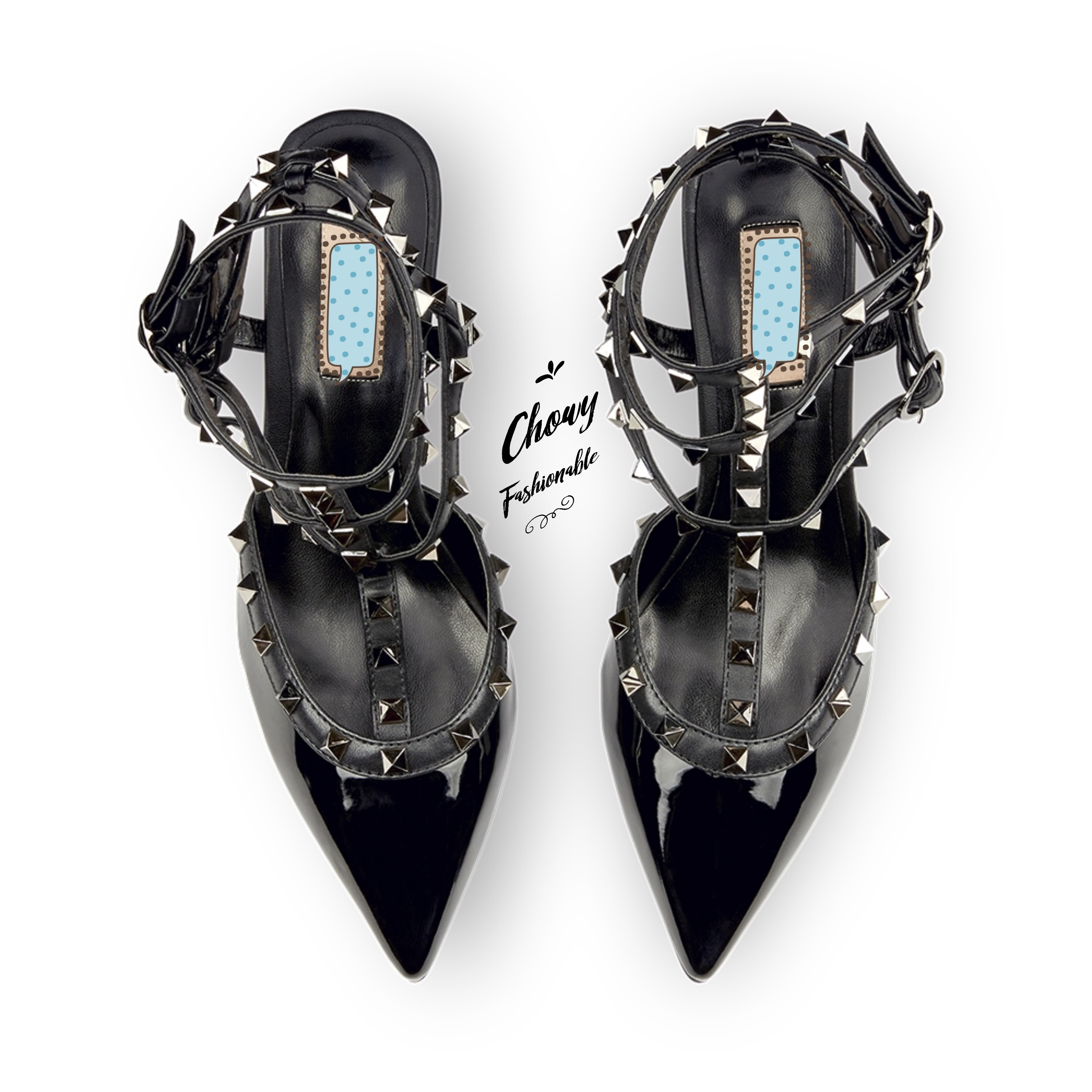 รองเท้าไซส์ใหญ่ 40-43 Rivert Style แบบ 3 เส้น ส้นสูงไซส์ใหญ่ KR0486BN