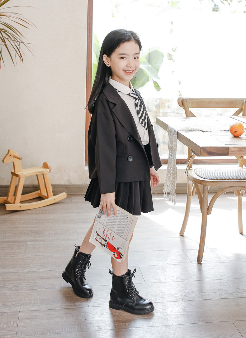 รองเท้าบูทเด็ก รองเท้าบู๊ทเด็ก รองเท้าดรัมเมเยอร์เด็ก สีดำ ผูกเชือกหลอก มีซิปข้าง เท่ห์ หรู Size 27-40