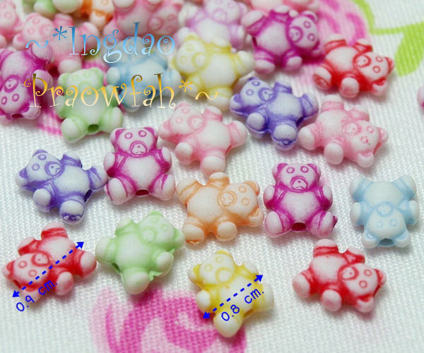 4117mt ลูกปัดอะครีลิกน้องหมี คละสี กว้าง 0.8 ซม. x สูง 0.8 ซม. (50 ชิ้น)