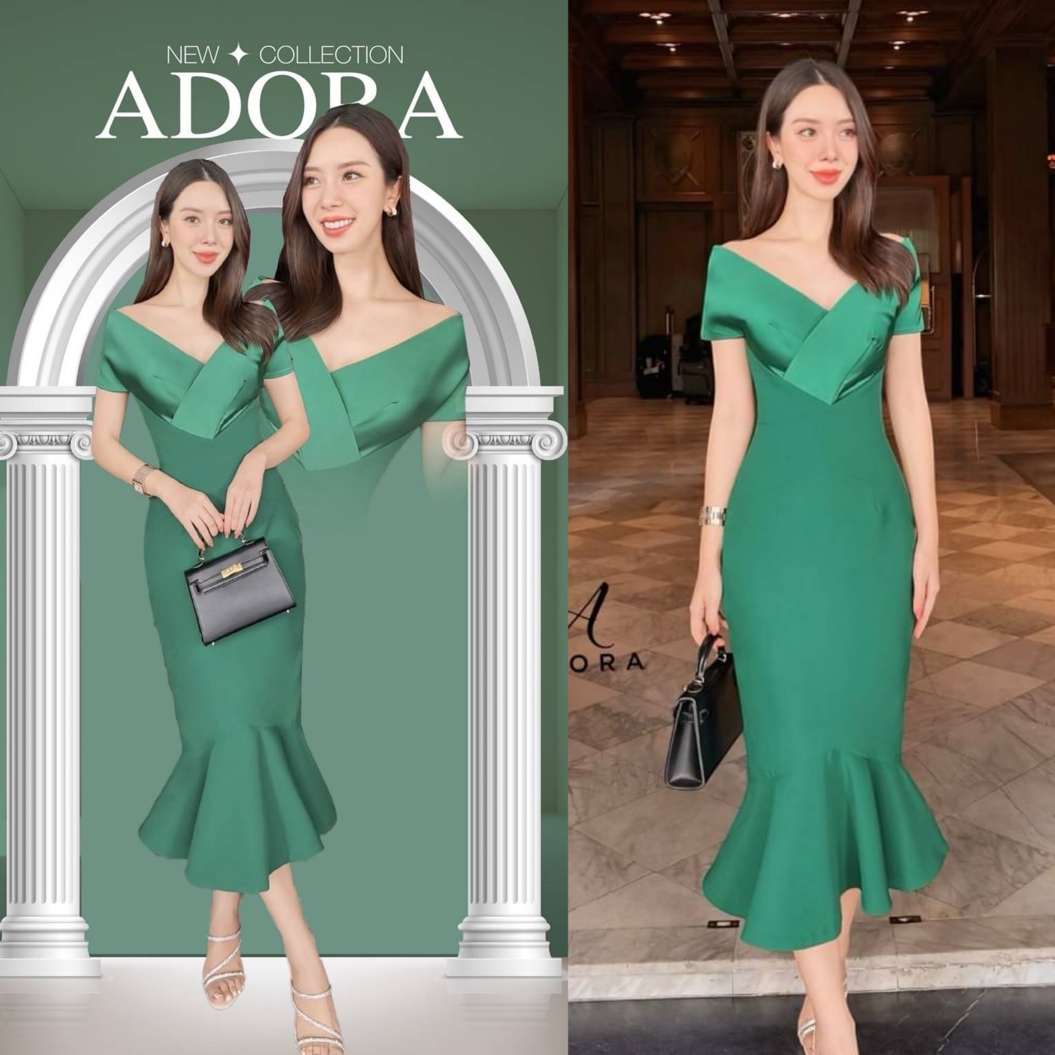 เดรสดีไซน์ปาดไหล่คอวี ช่วงอกตัดต่อผ้า เสริมฟองน้ำ ตัวเดรสใช้เนื้อผ้าเกรดพรีเมี่ยมทั้งตัว ดีไซน์กระโปรงทรงสอบแต่งระบายหางปลาปลายเดรส งานมีซับใน ซิปหลัง ใส่สบาย : สินค้าคุณภาพ (พร้อมส่ง)