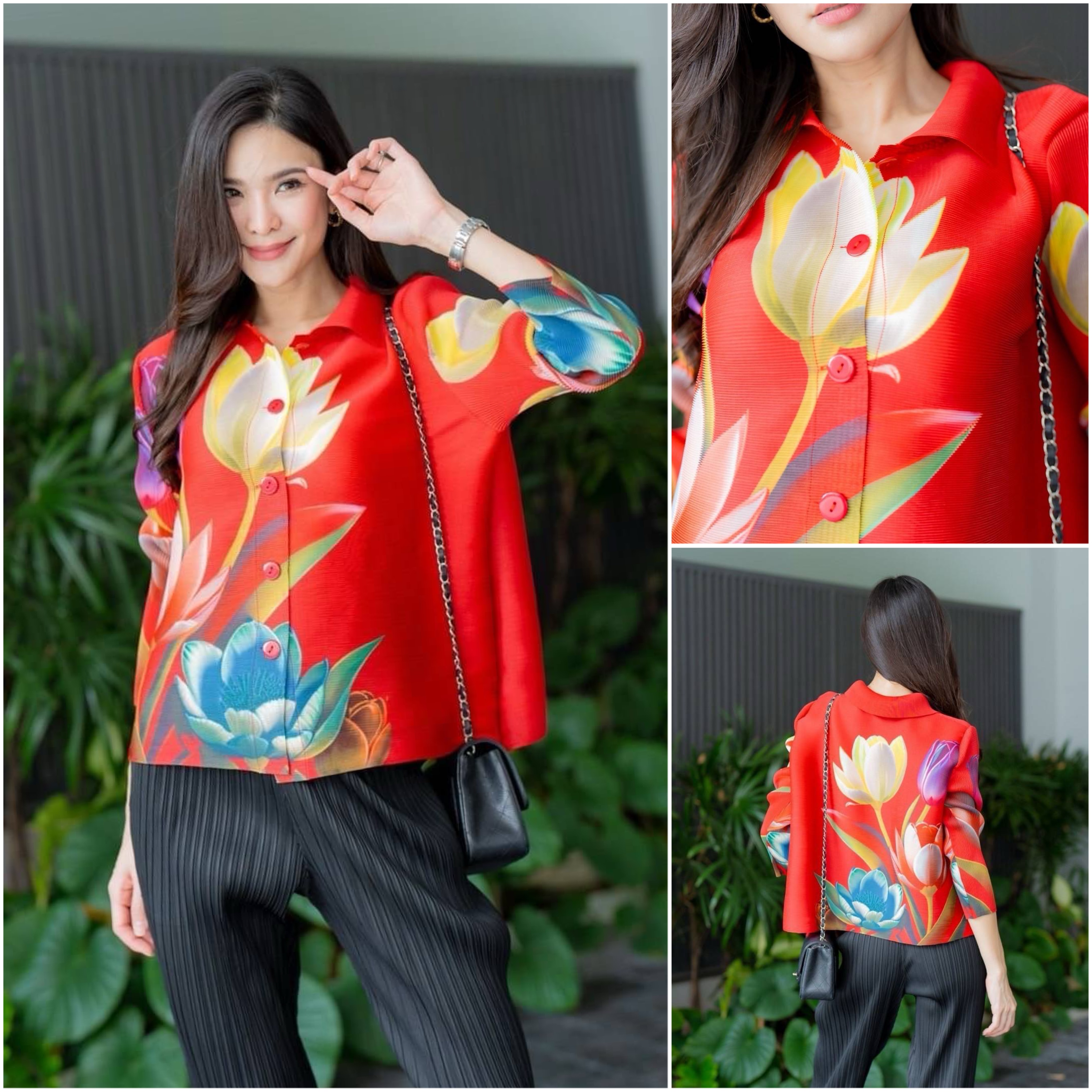 เสื้อคอจีน AA Premium พิมพ์ลายดอกไม้สวยๆ เพิ่มดีเทลความเริ่ด ด้วยแพตเทิร์น แขนยาว พิมพ์ลายรอบตัว และช่วงแขน สีสดใส เริ่ดๆ ใส่สบาย : สินค้าคุณภาพ (พร้อมส่ง)