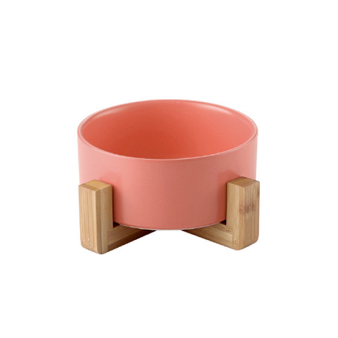 ชามเซรามิคสัตว์เลี้ยง Petsuka พร้อมฐานรองสไตล์ญี่ปุ่น สำหรับสุนัขและแมว สีชมพู 850 ml