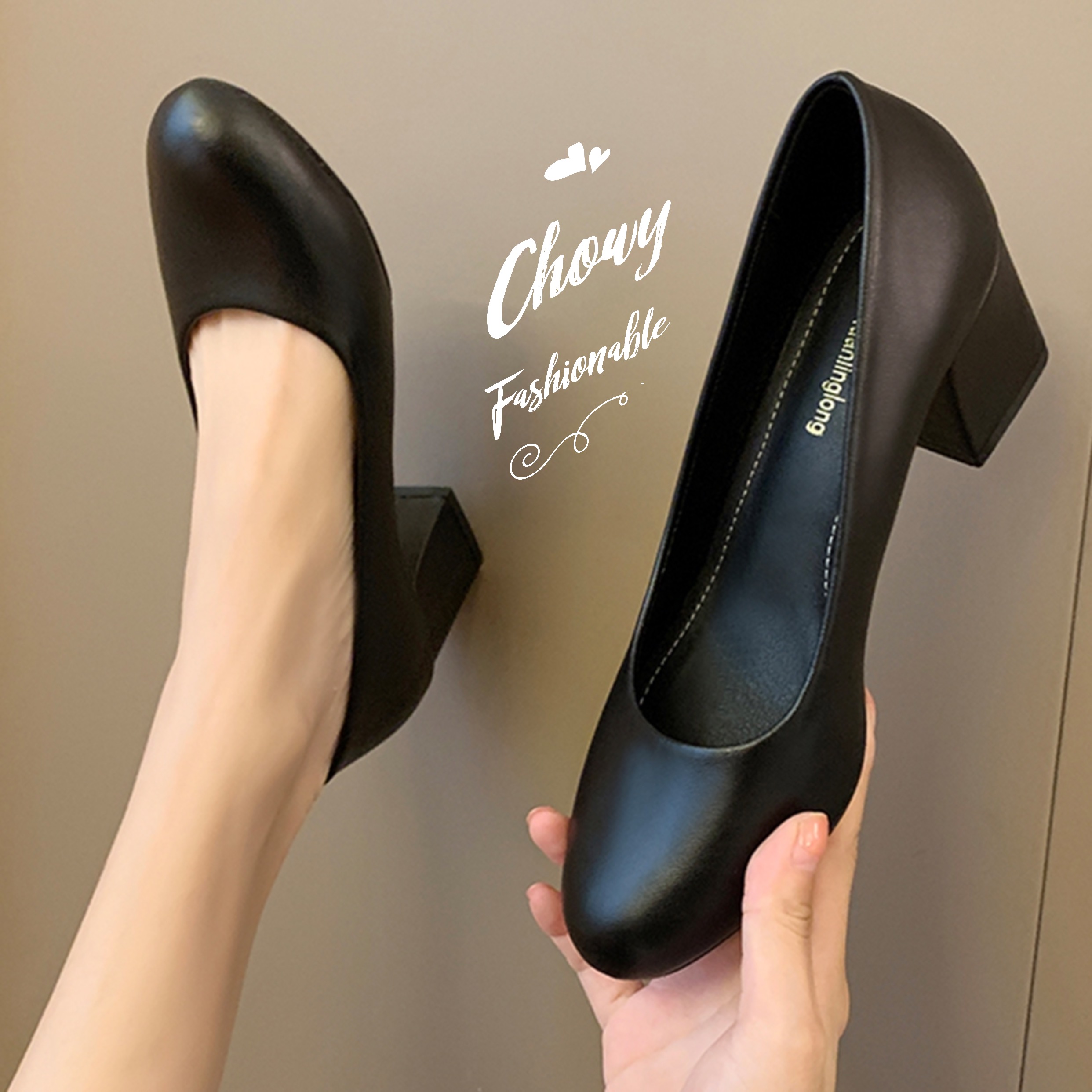 รองเท้าไซส์ใหญ่ 40-46 คัชชูหนังแท้ เป็นทางการ ส้นตึกสูง 2 นิ้ว ใส่ทำงาน นักเรียน นักศึกษา สีดำ KR1028BL