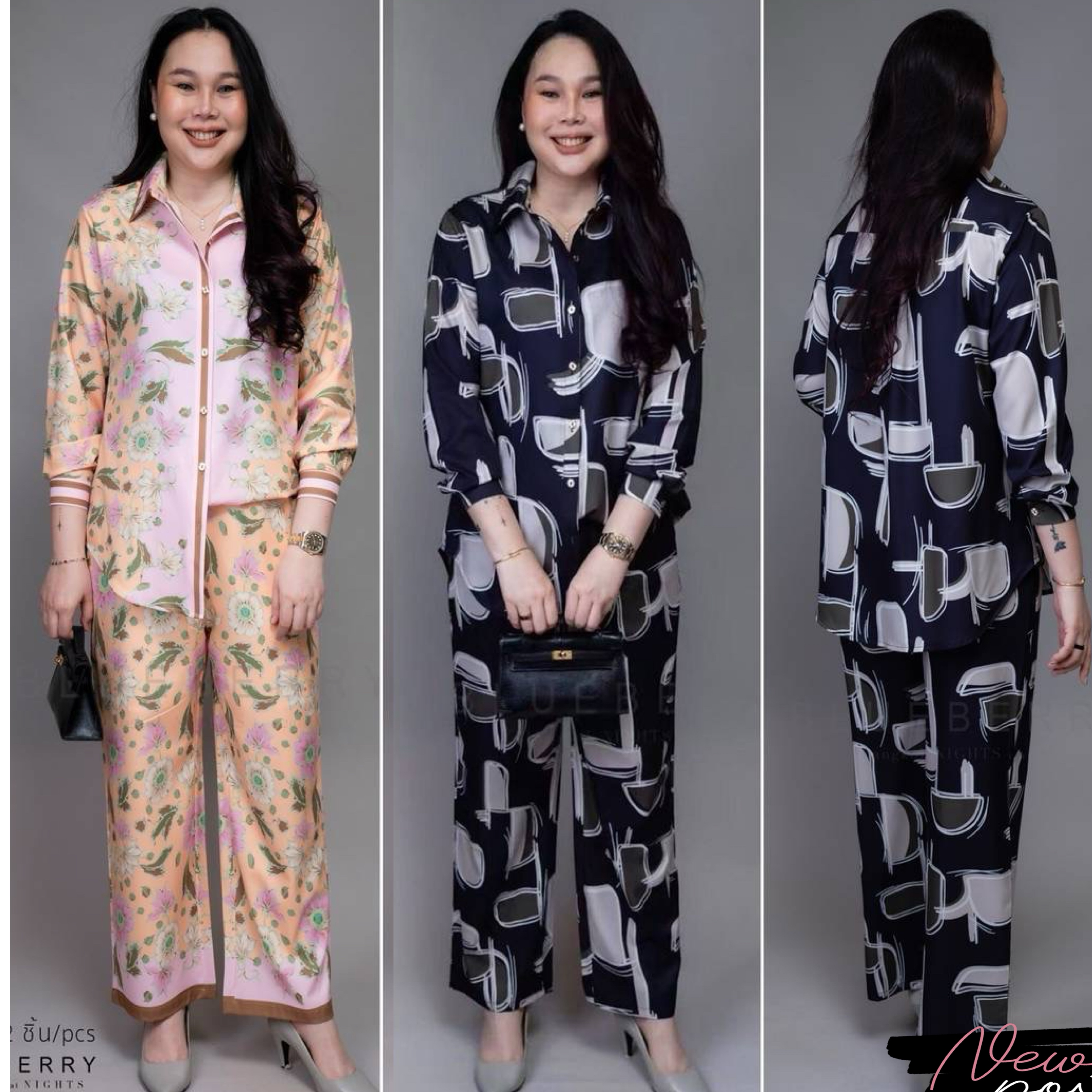 ชุดเซ็ตเสื้อเชิ้ต กางเกงขายาว ผ้าโพลีเอสเตอร์พิมพ์ลายทั้งตัว เสื้อเชิ้ตแขนยาวปลายแขนเชิ้ตติดกระดุม แพทเทิร์นกางเกงขายาว เอวยางยืดอิลาสติกอย่างดี มีซับใน ใส่สบาย : สินค้าคุณภาพ (พร้อมส่ง)