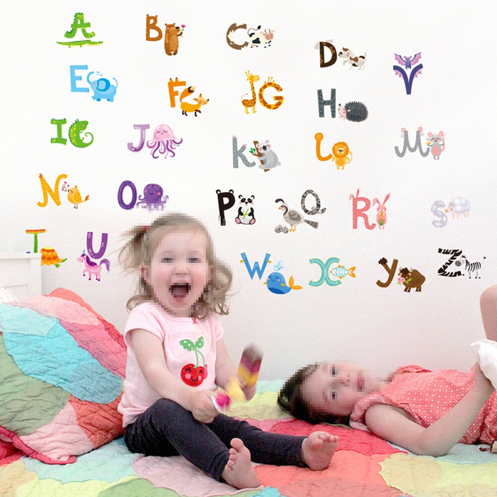 สติกเกอร์ติดผนัง ABC สติ๊กเกอร์ตกแต่ง DIY สติกเกอร์ A-Z เพื่อนสัตว์ ขนาดใหญ่ ลอกออกแล้วติดซ้ำได้