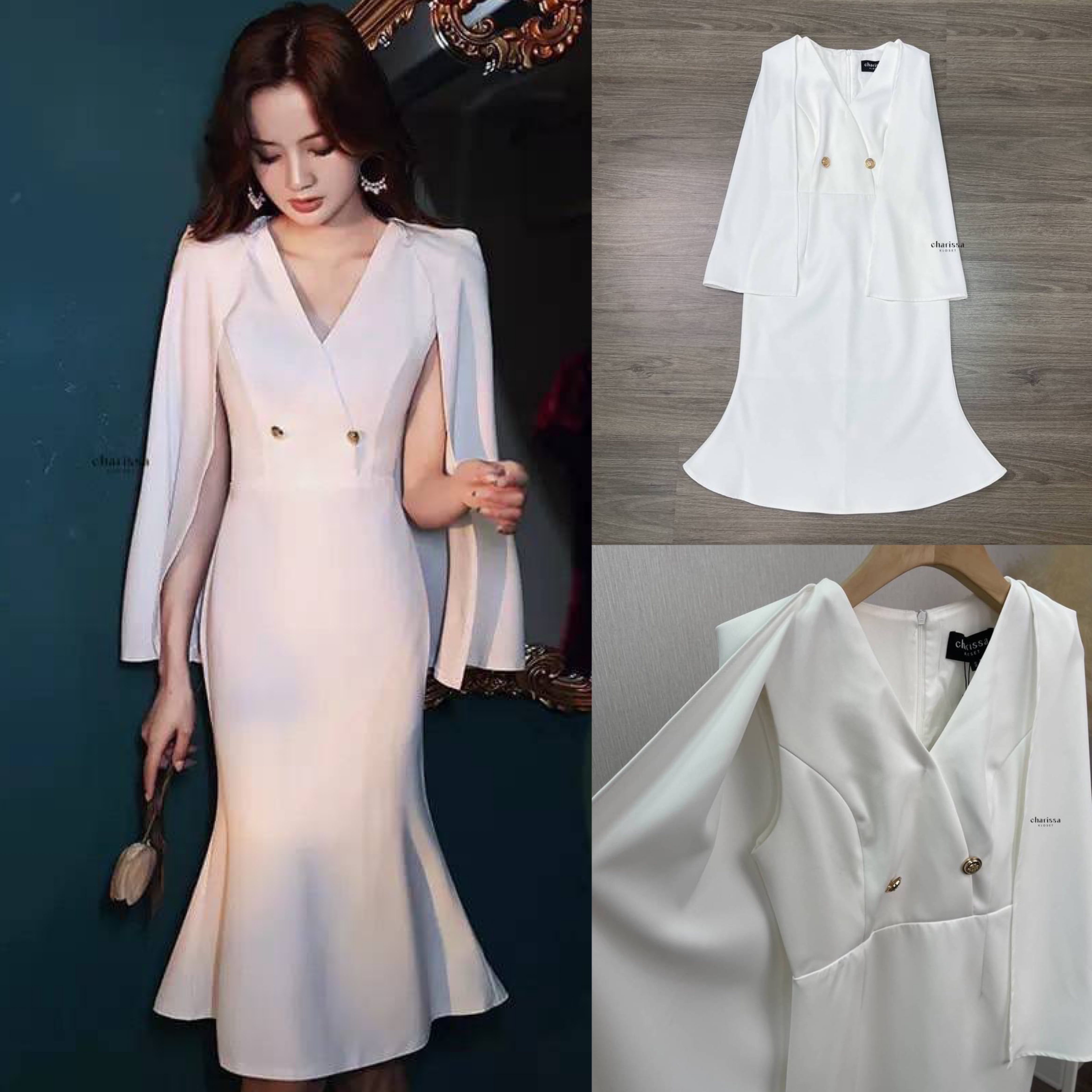 เดรสสูทชายระบาย ทรงปีกค้างคาว สวยหรู ผู้ดีสุดดด สินค้าคุณภาพ (พร้อมส่ง)