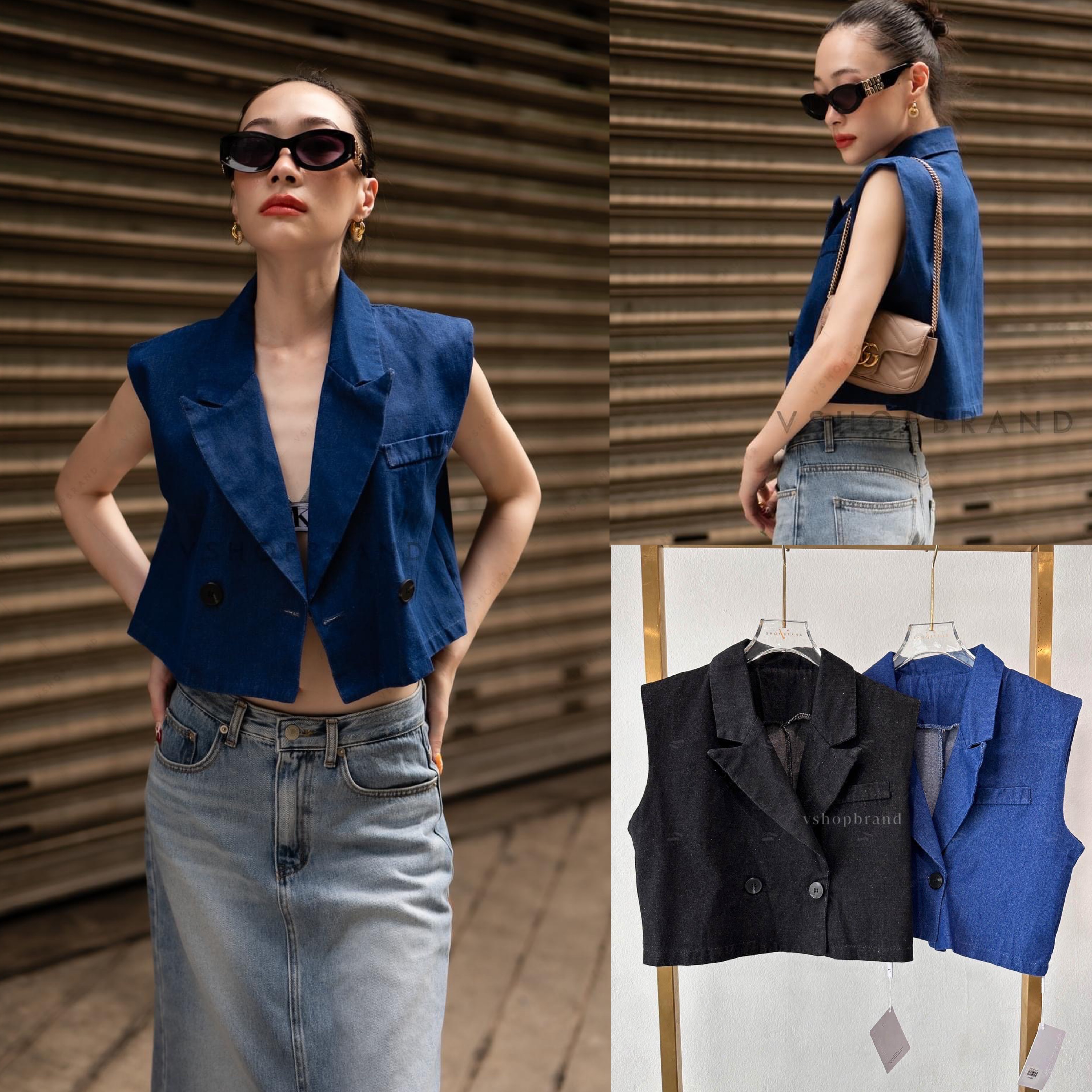 กั๊กสูทยีนส์แขนกุด กระดุม 2 เม็ด : สินค้าคุณภาพ (พร้อมส่ง)