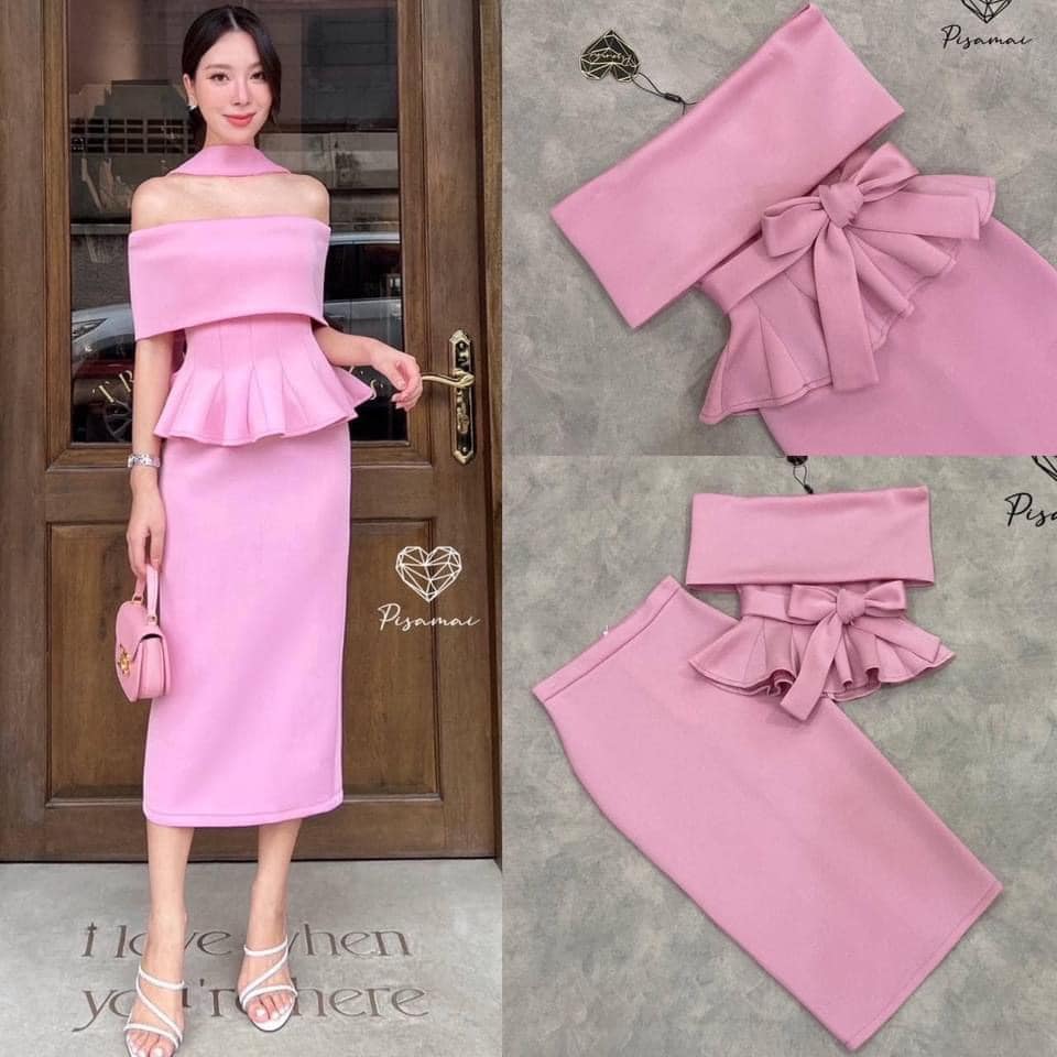 เซ็ตปาดไหล่แต่งระบายเอว เป็นทรงสีชมพู มาคู่กับกระโปรงสอบ ตัวยาวพร้อมเชือกผูกเอวเข้าเซ็ต ใส่สบาย สินค้าคุณภาพ (พร้อมส่ง)