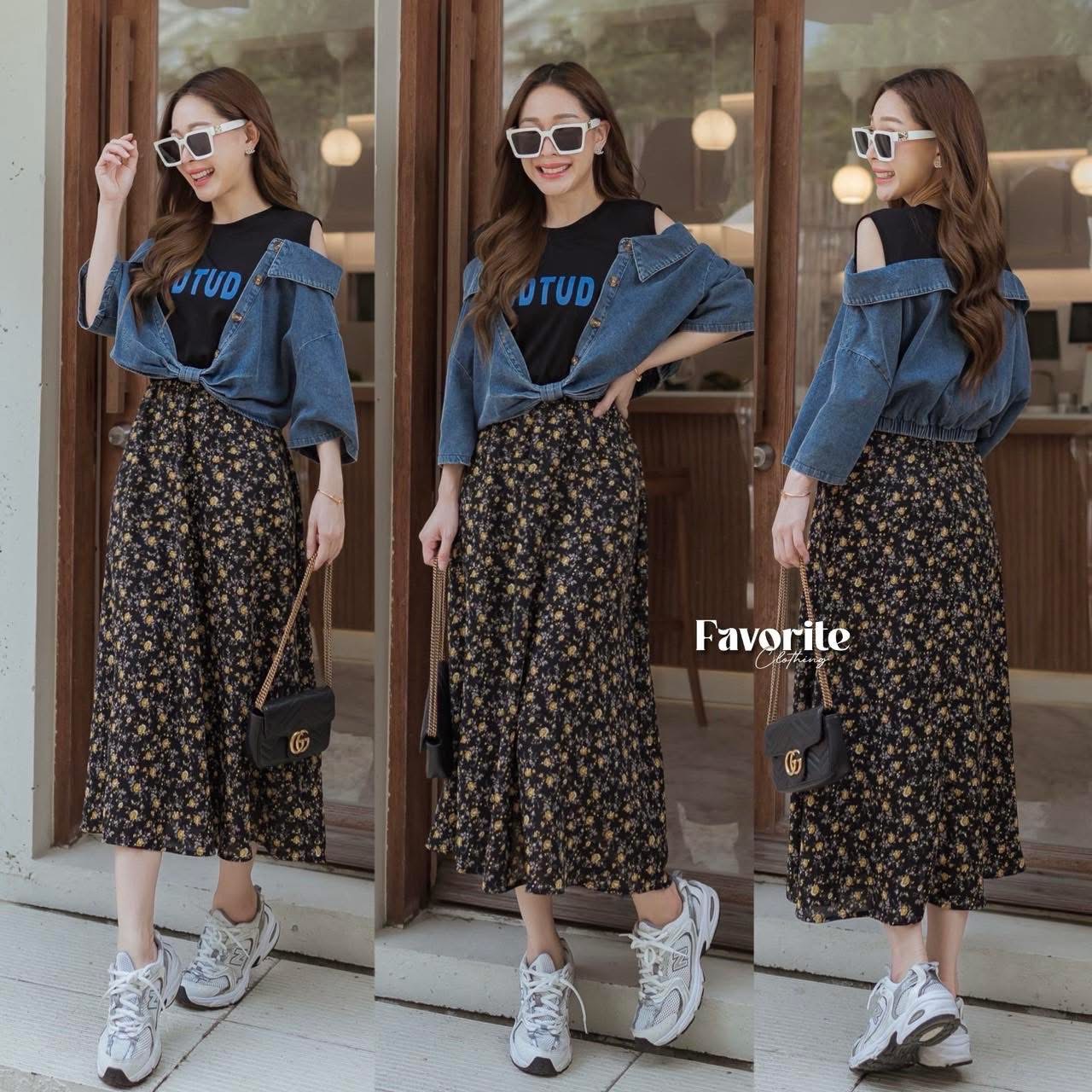 เดรสลายดอกแต่งยีนส์ ใส่สบาย : สินค้าคุณภาพ (พร้อมส่ง)