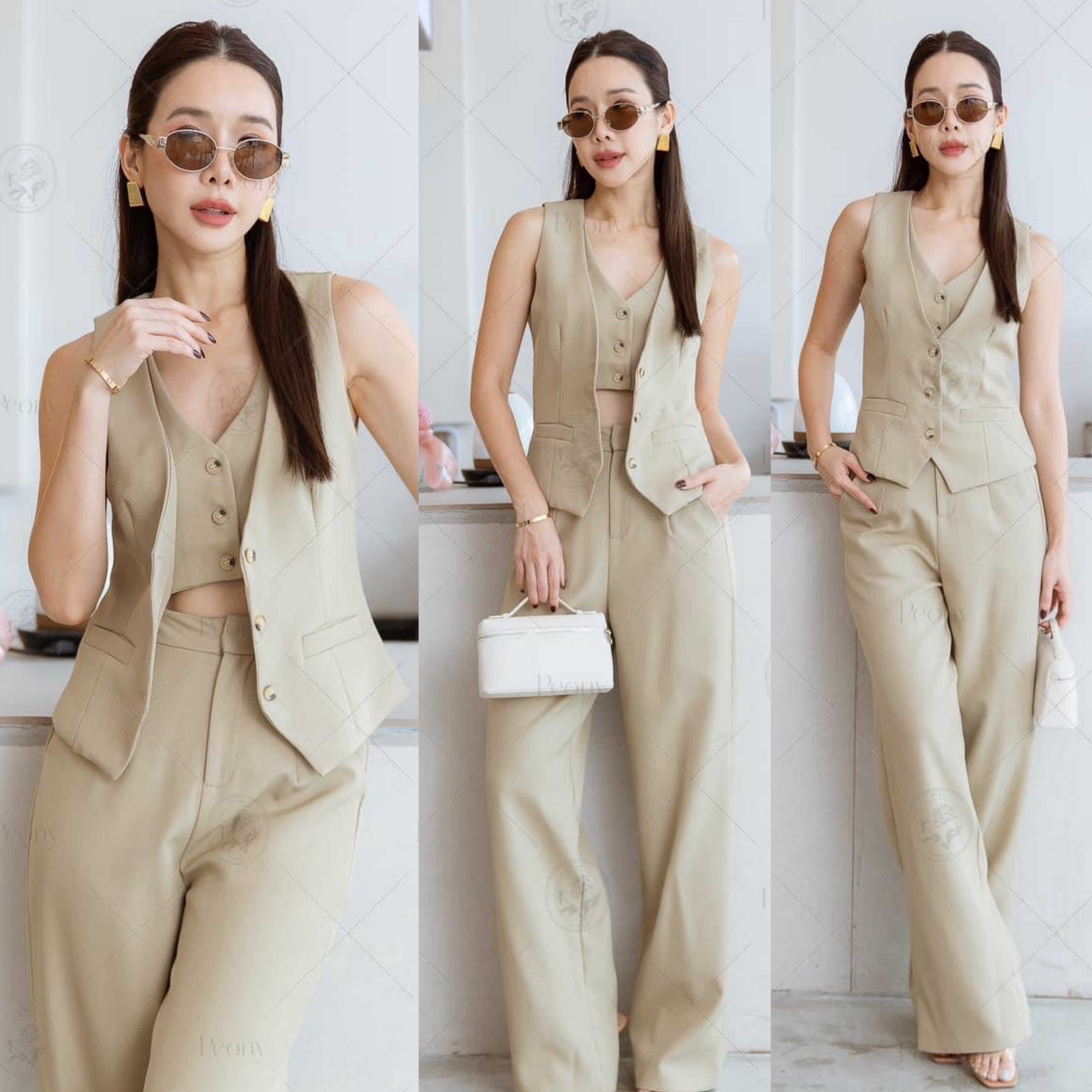 เซต 2 ชิ้น เสื้อกั๊กกระดุมหน้า เลเยอร์ 2 ชั้น ชุดเซตพร้อมกางเกงขายาว ใส่สบาย : สินค้าคุณภาพ (พร้อมส่ง)