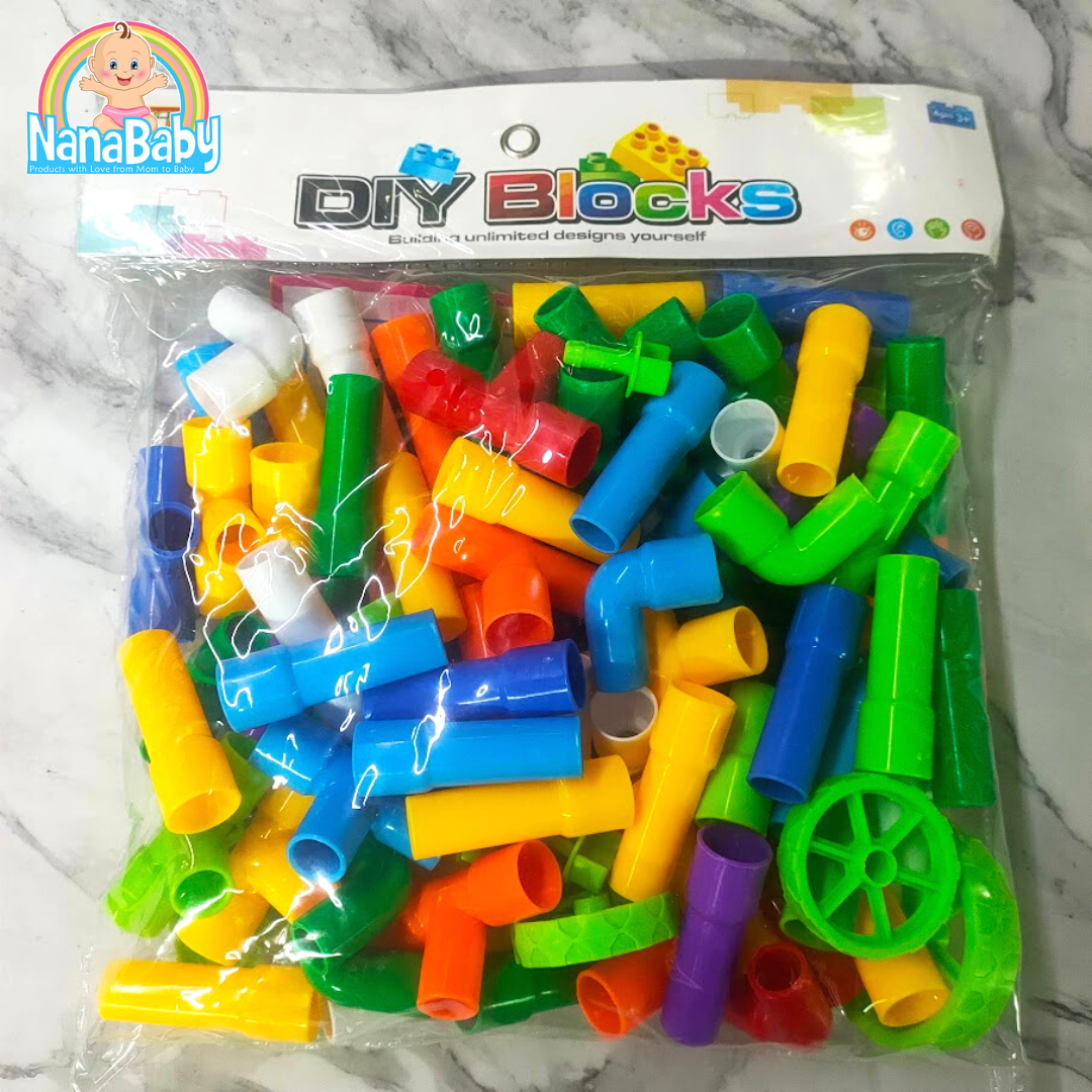 ตัวต่อท่อ 🤩ของเล่นปลายเปิด ถุงใหญ่ 500 กรัม มีล้อ สำหรับเด็กเล็ก ชิ้นใหญ่เหมาะมือ