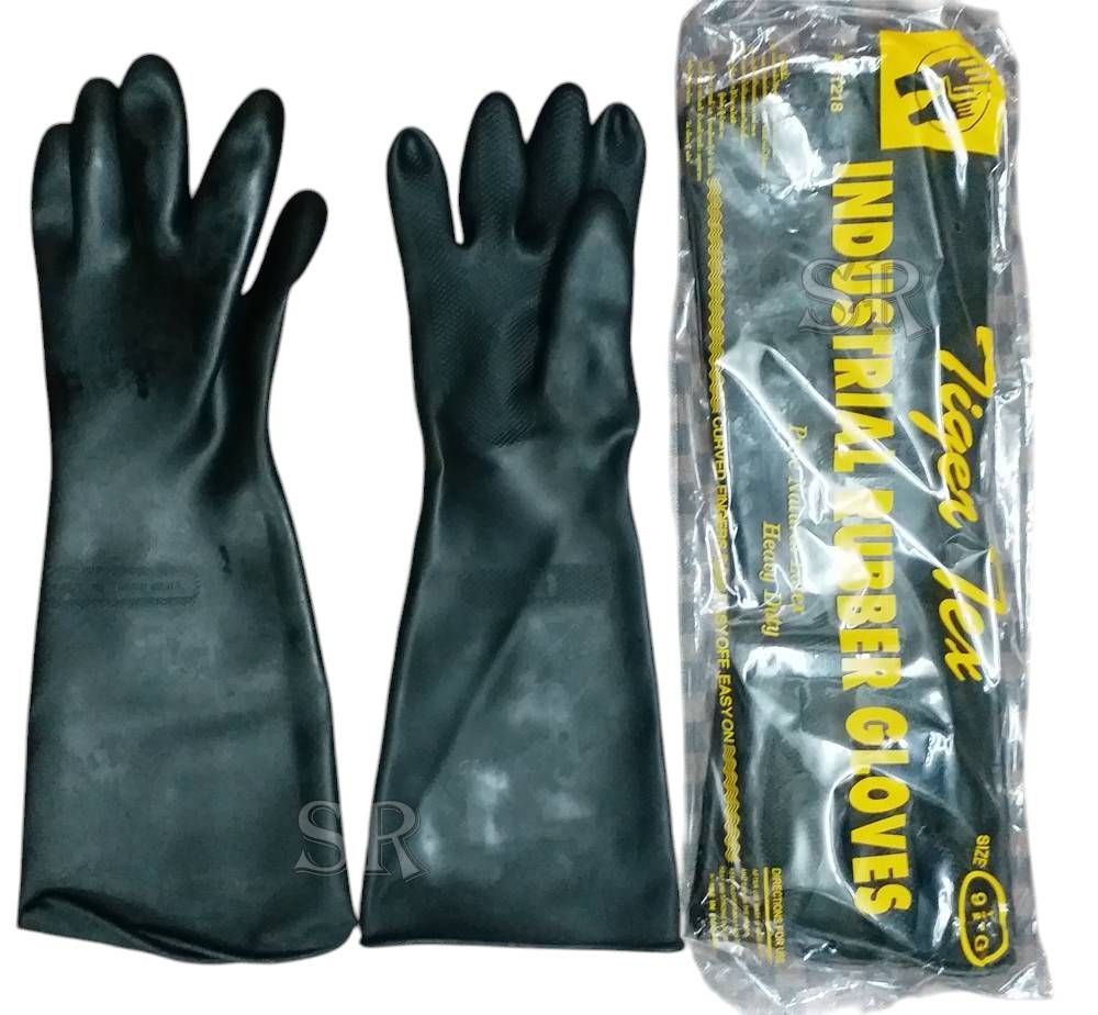 TIGER TEX NO.218 ถุงมือยางสีดำแบบหนาและยาวพิเศษ 18นิ้ว