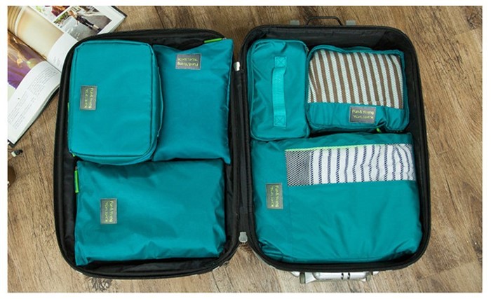 Travel Season กระเป๋าจัดระเบียบเดินทาง 7 ใบ จัดกระเป๋าเดินทาง ท่องเที่ยว ใส่เสื้อผ้า ชุดชั้นใน อุปกรณ์ห้องน้ำ กางเกงใน รองเท้า ถุงเท้า เครื่องสำอาง อุปกรณ์ไอที (Green)