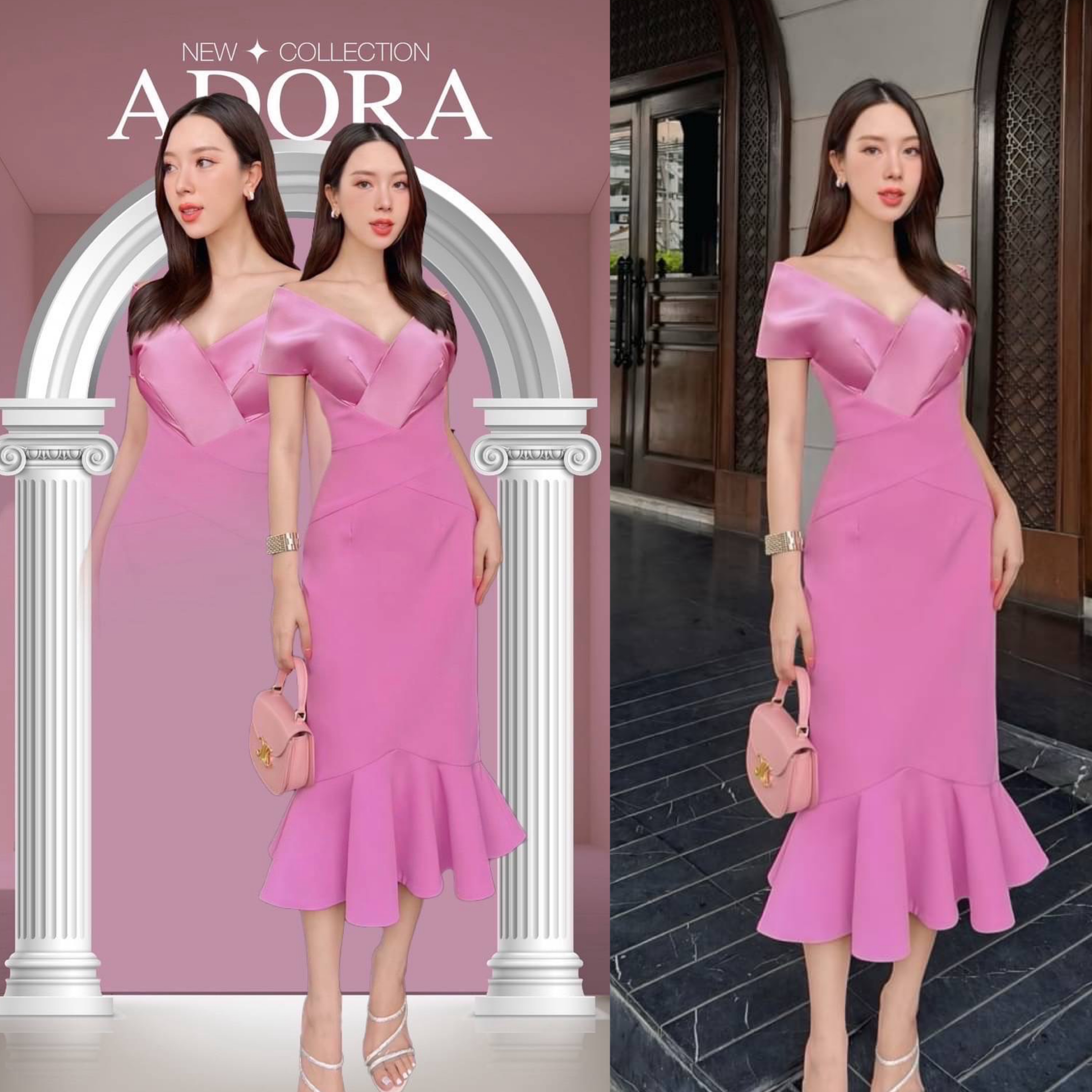 เดรสดีไซน์ปาดไหล่คอวี ช่วงอกตัดต่อผ้า เสริมฟองน้ำ ตัวเดรสใช้เนื้อผ้าเกรดพรีเมี่ยมทั้งตัว ดีไซน์กระโปรงทรงสอบแต่งระบายหางปลาปลายเดรส งานมีซับใน ซิปหลัง ใส่สบาย : สินค้าคุณภาพ (พร้อมส่ง)