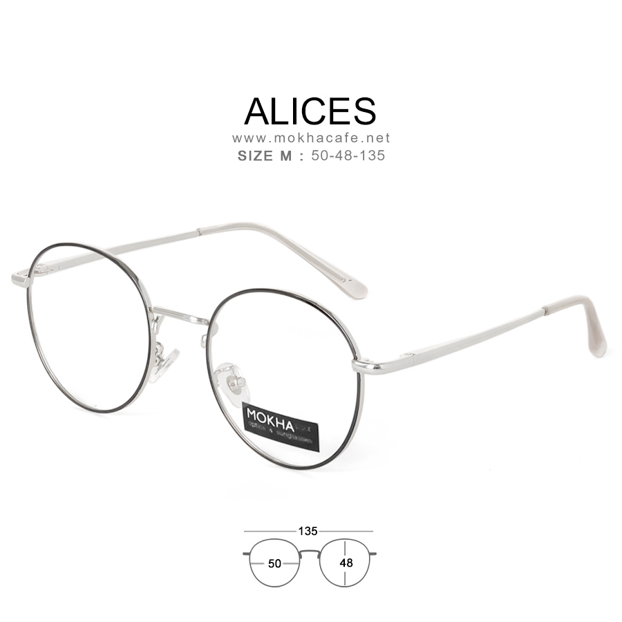 ALICES - black silver แว่นตาทรงกลม กรอบโลหะ ขาสปริง กว้าง 135 มม.(sizeM) H48