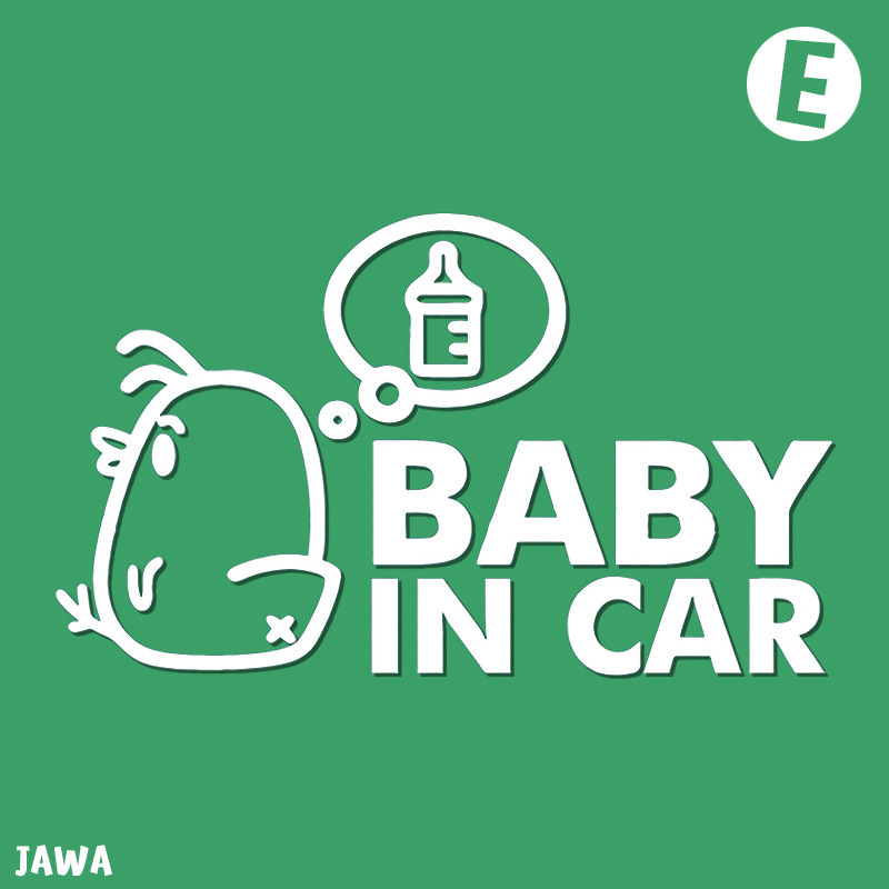 สติ๊กเกอร์ Baby in Car น่ารักสดใสสไตล์เกาหลี ติดกระจกรถยนต์ที่มีเด็ก สีขาว