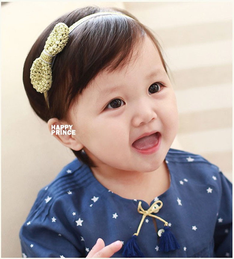 โบว์คาดผมทารก 0-2 ปี ผ้าคาดผมโบว์ผูกคุณหนู สีทอง ได้ลุคไฮโซ น่ารัก