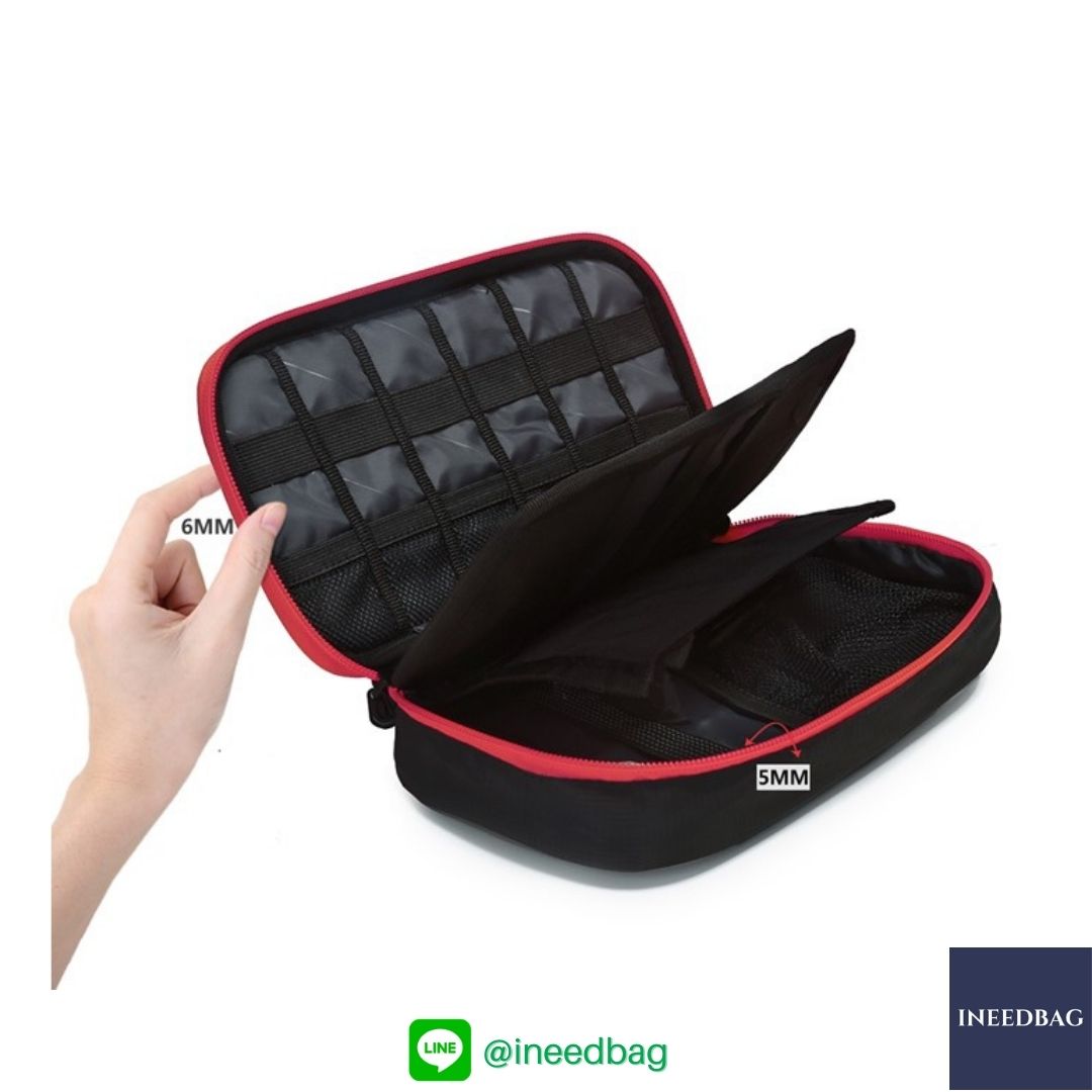 ฺBagsmart กระเป๋าจัดระเบียบอิเล็กทรอนิกส์ กระเป๋าใส่สายชาร์จ กระเป๋าใส่ฮาร์ดดิสก์ กระเป๋าใส่อุปกรณ์ไอที มีสองชั้น ช่องเยอะพิเศษ มีหูหิ้วพกพาสะดวก (ดำ-แดง)