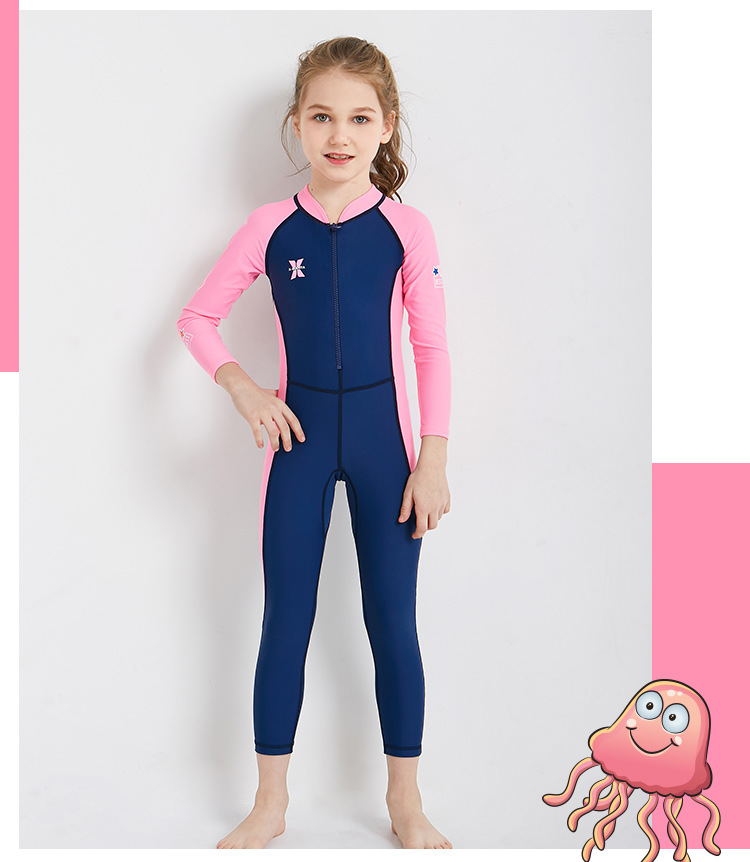ชุดว่ายน้ำเด็กหญิง Dive & Sail จั๊มสูทแขนยาวขายาว กันรังสี UV