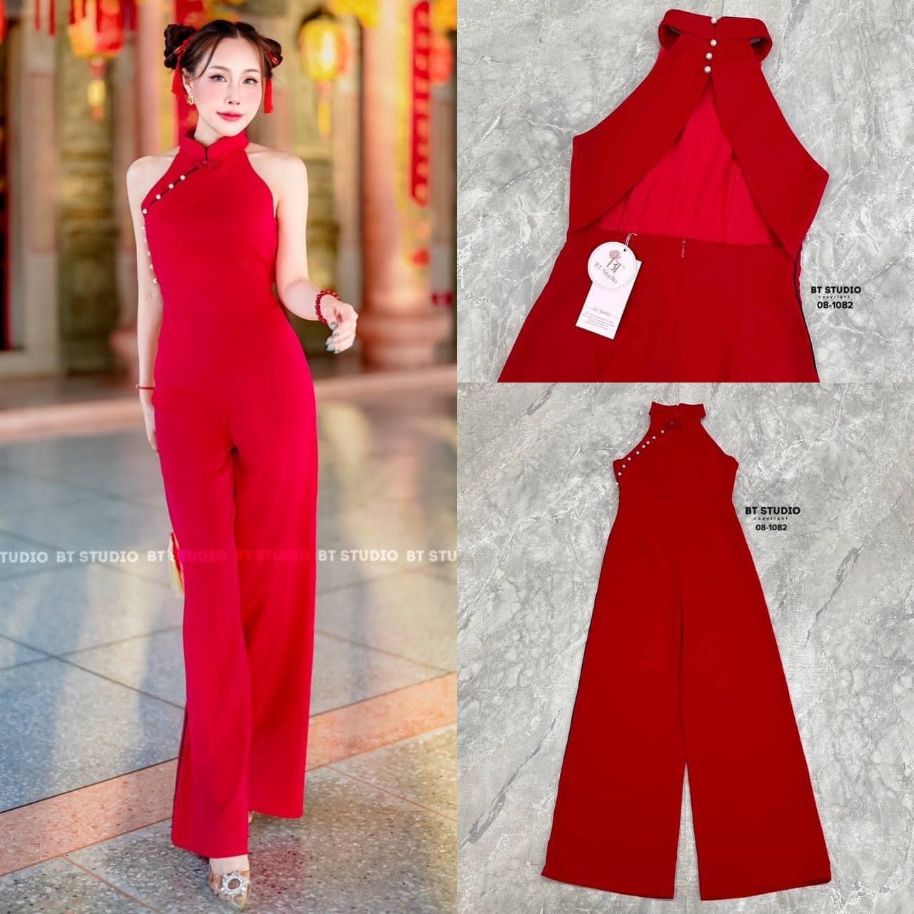 จั้มสูทขายาวแขนกุดคอปิดติดกระดุมจีน ตรงกลางแต่งไล่มุขไล่เฉียงลงมา เว้าหลังสามเหลี่ยม งานสวยเนื้อผ้าดี สินค้าคุณภาพ (พร้อมส่ง)