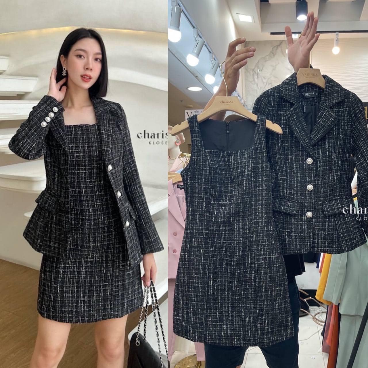 เดรส+เสื้อคลุมผ้าทวีตเกรดพรีเมี่ยม สินค้าคุณภาพ (พร้อมส่ง)