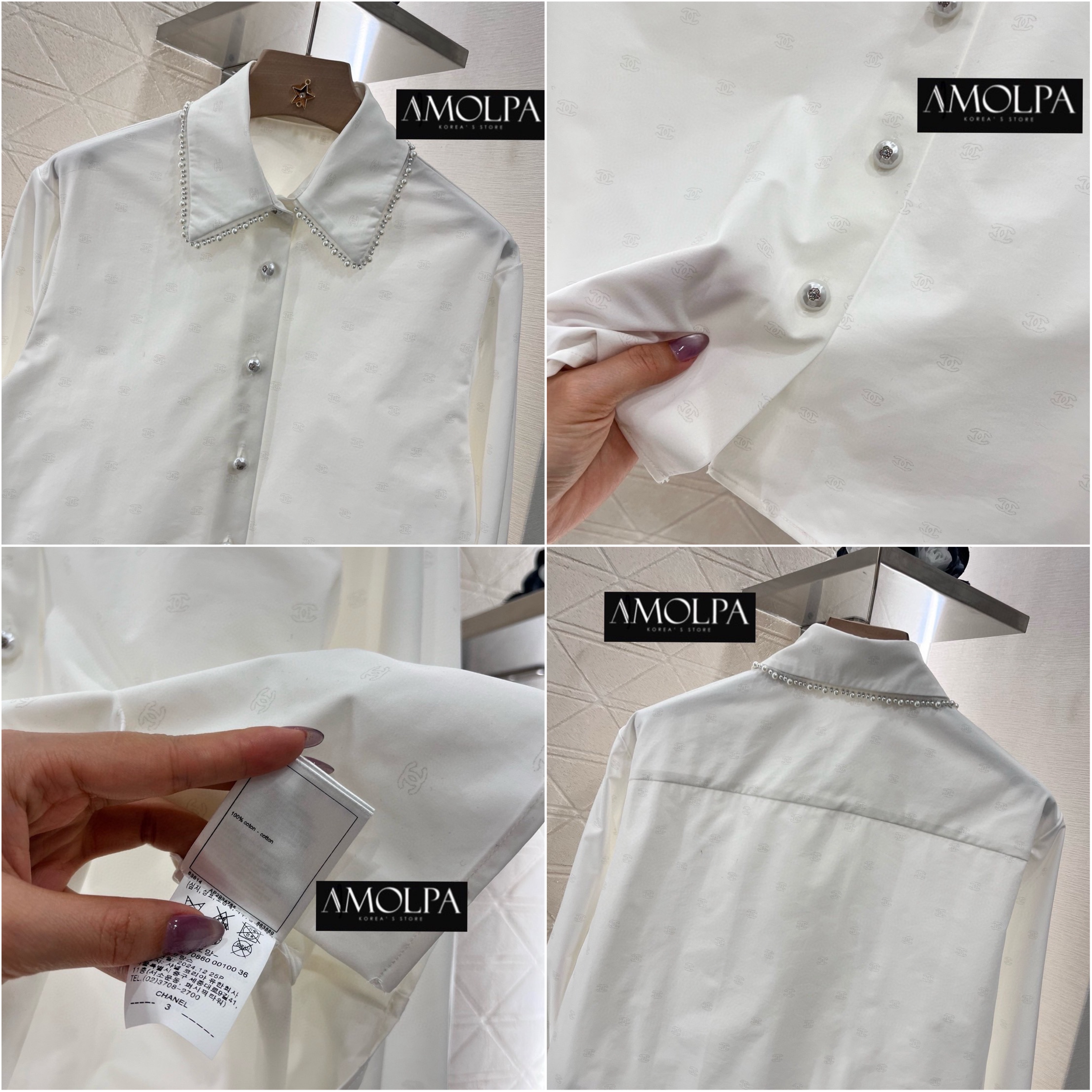 SHIRT CC คอลเลคชั่นใหม่ ตัวเสื้อเป็นเชิ้ต CHANELเนื้อผ้าลายCC แต่งกระดุมมุขช่วงปก งานสวยม๊ากกกก ใส่สบาย : สินค้าคุณภาพ (พร้อมส่ง)