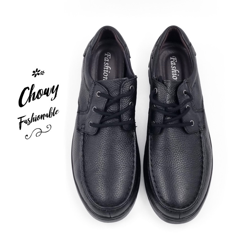 รองเท้าหนังผู้ชายไซส์ใหญ่ 47-50 หนังแท้ ผูกเชือก สีดำ Leather Men Shoes คัชชูผู้ชาย KR1071BL