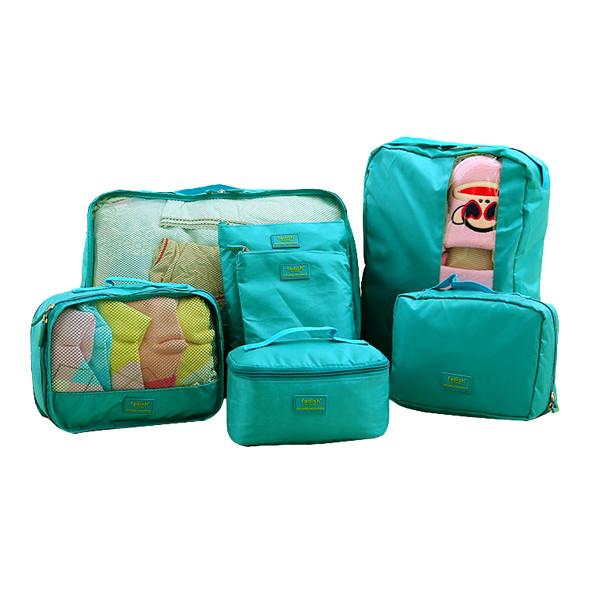 Travel Season กระเป๋าจัดระเบียบเดินทาง 7 ใบ จัดกระเป๋าเดินทาง ท่องเที่ยว ใส่เสื้อผ้า ชุดชั้นใน อุปกรณ์ห้องน้ำ กางเกงใน รองเท้า ถุงเท้า เครื่องสำอาง อุปกรณ์ไอที (Green)