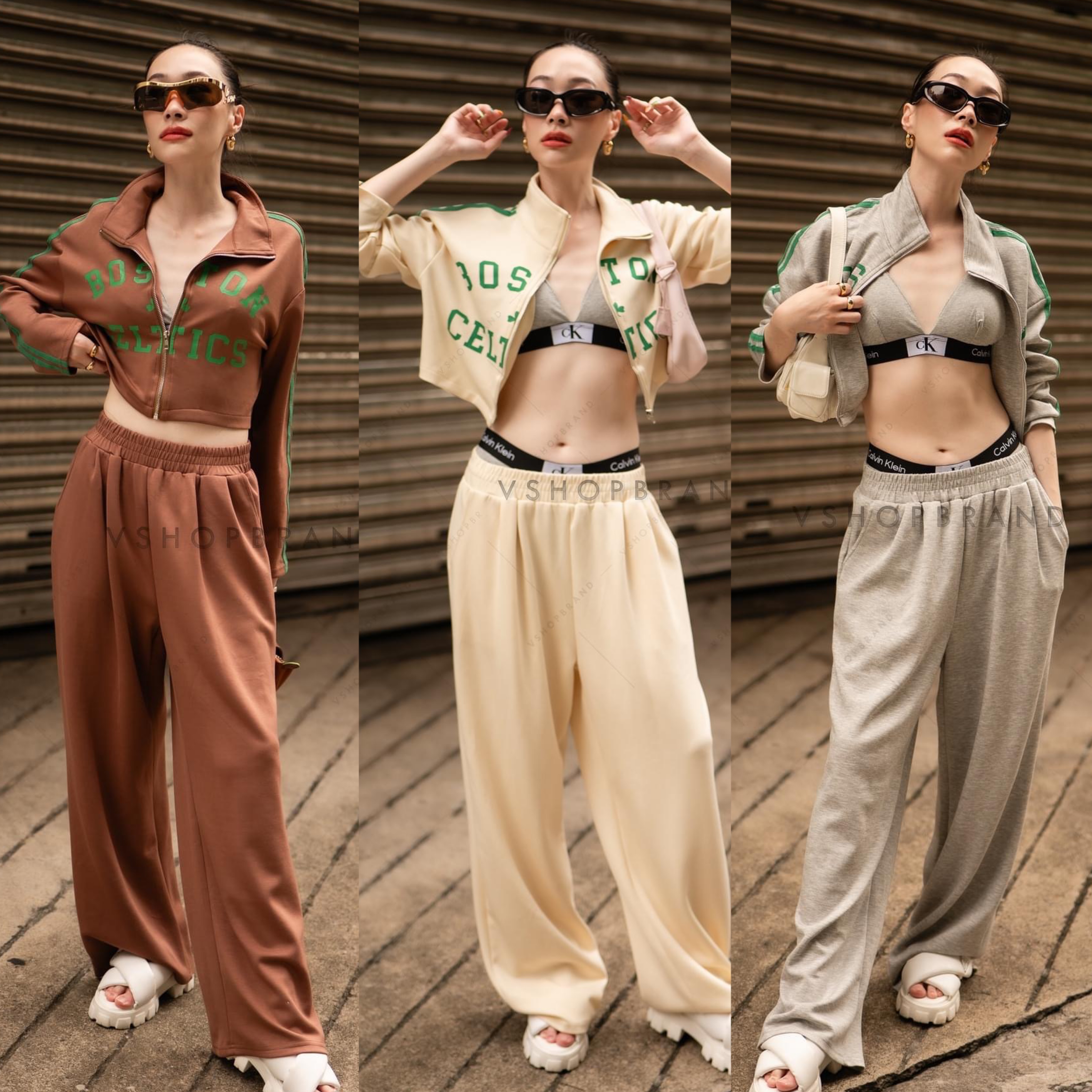 Set เสื้อวอร์ม Boston แถบไหล่ + กางเกงขายาว สินค้าคุณภาพ (พร้อมส่ง)